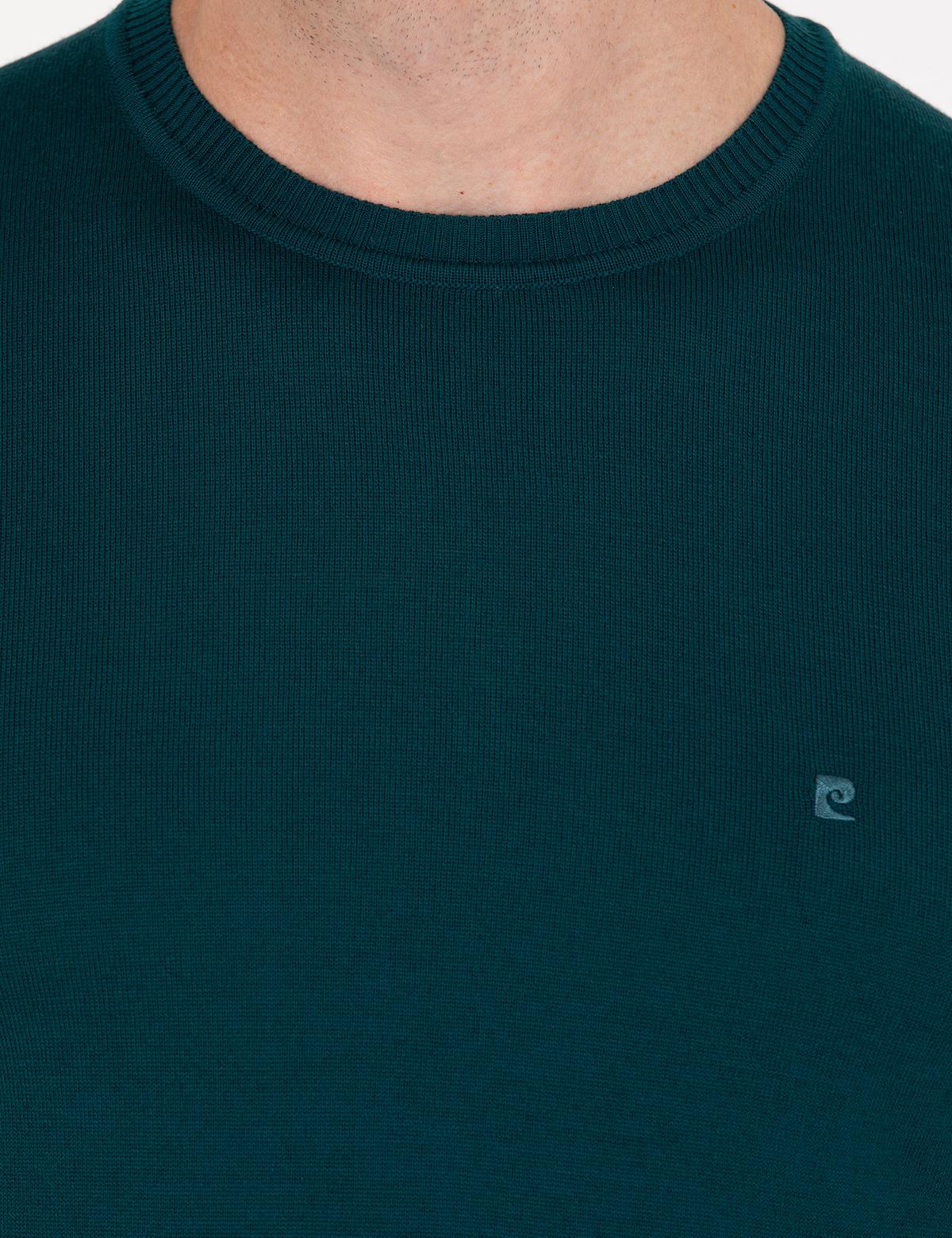 Yeşil Slim Fit Bisiklet Yaka Yün Karışımlı Basic Triko Kazak - 50257301081