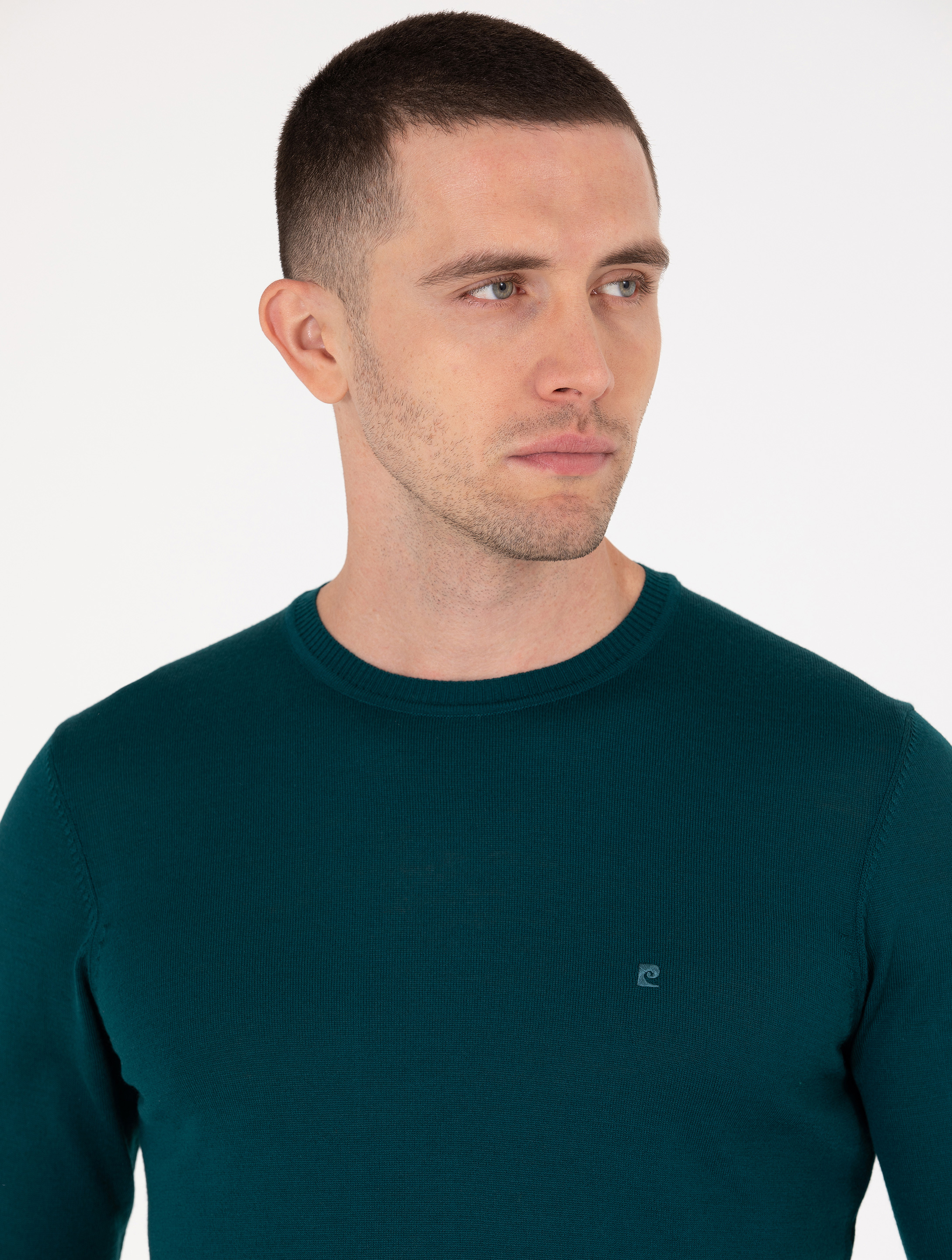 Pierre Cardin Yeşil Slim Fit Bisiklet Yaka Yün Karışımlı Basic Triko Kazak görsel 2