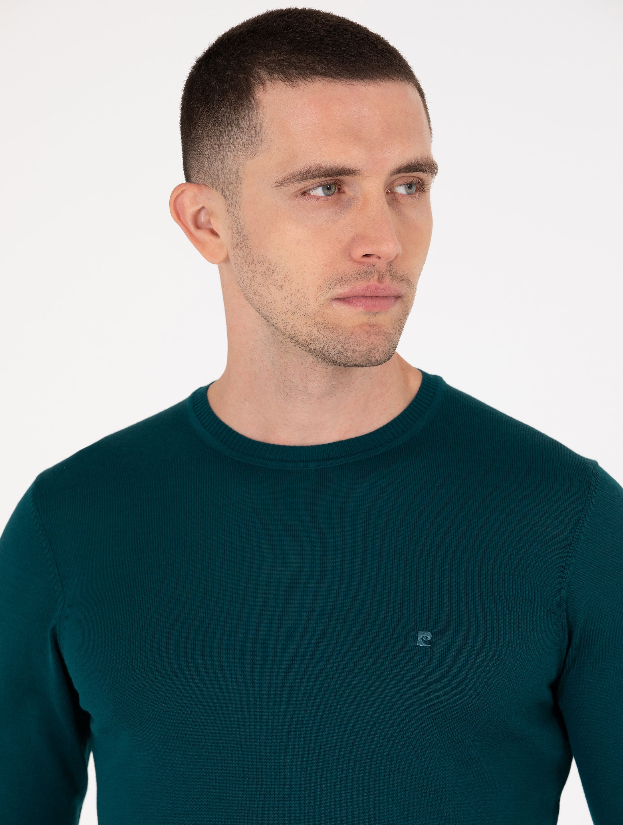 Yeşil Slim Fit Bisiklet Yaka Yün Karışımlı Basic Triko Kazak