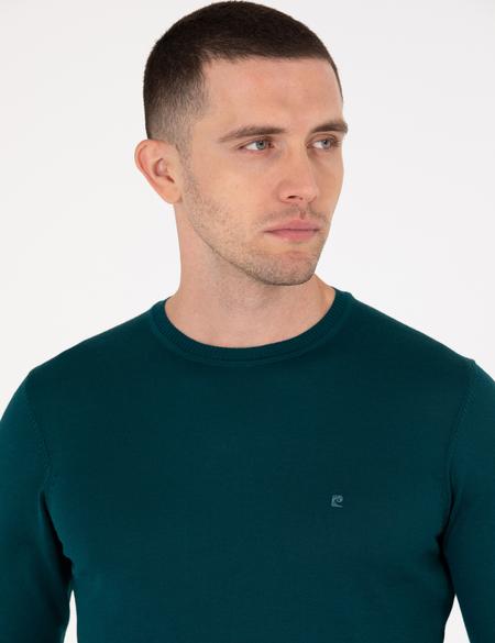 Yeşil Slim Fit Bisiklet Yaka Yün Karışımlı Basic Triko Kazak - 50257301081