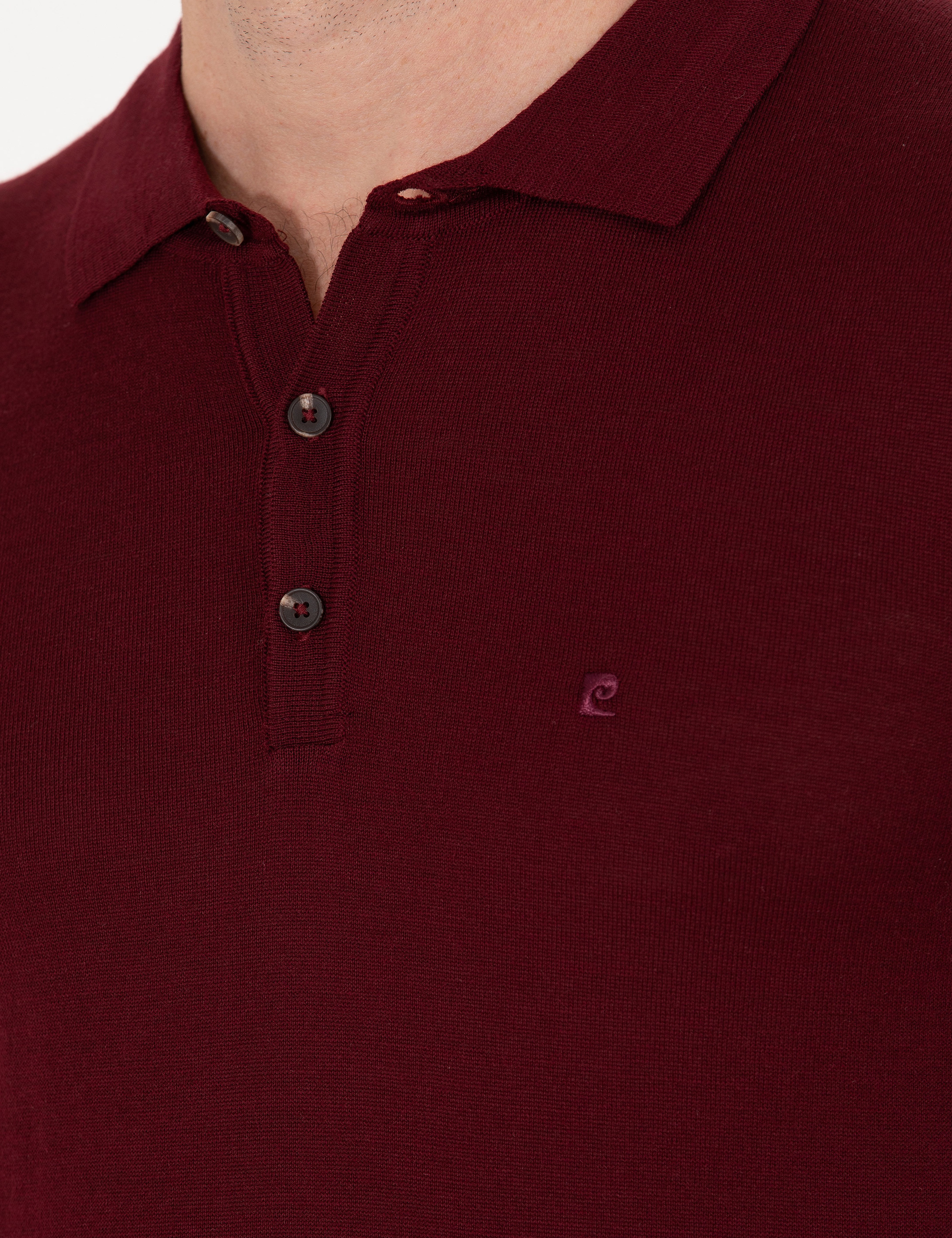 Kırmızı Slim Fit Polo Yaka Yün Karışımlı Basic Triko Kazak