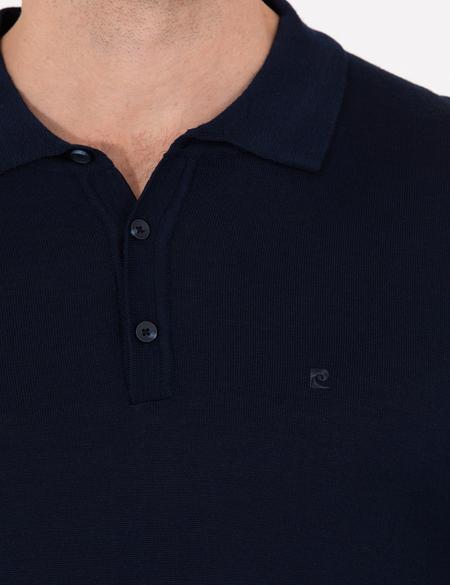 Lacivert Slim Fit Polo Yaka Yün Karışımlı Basic Triko Kazak - 50257322016