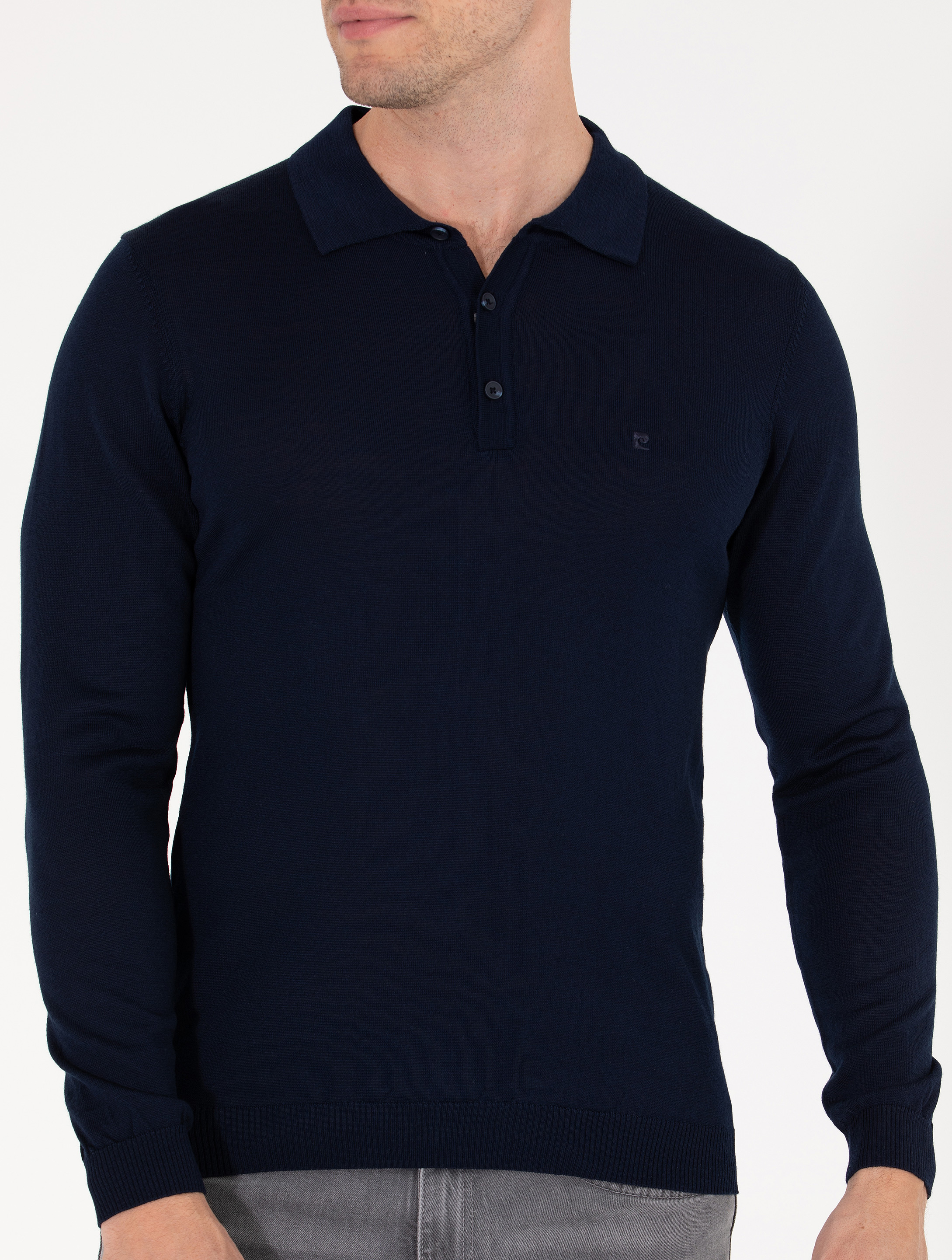 Pierre Cardin Lacivert Slim Fit Polo Yaka Yün Karışımlı Basic Triko Kazak görsel 6