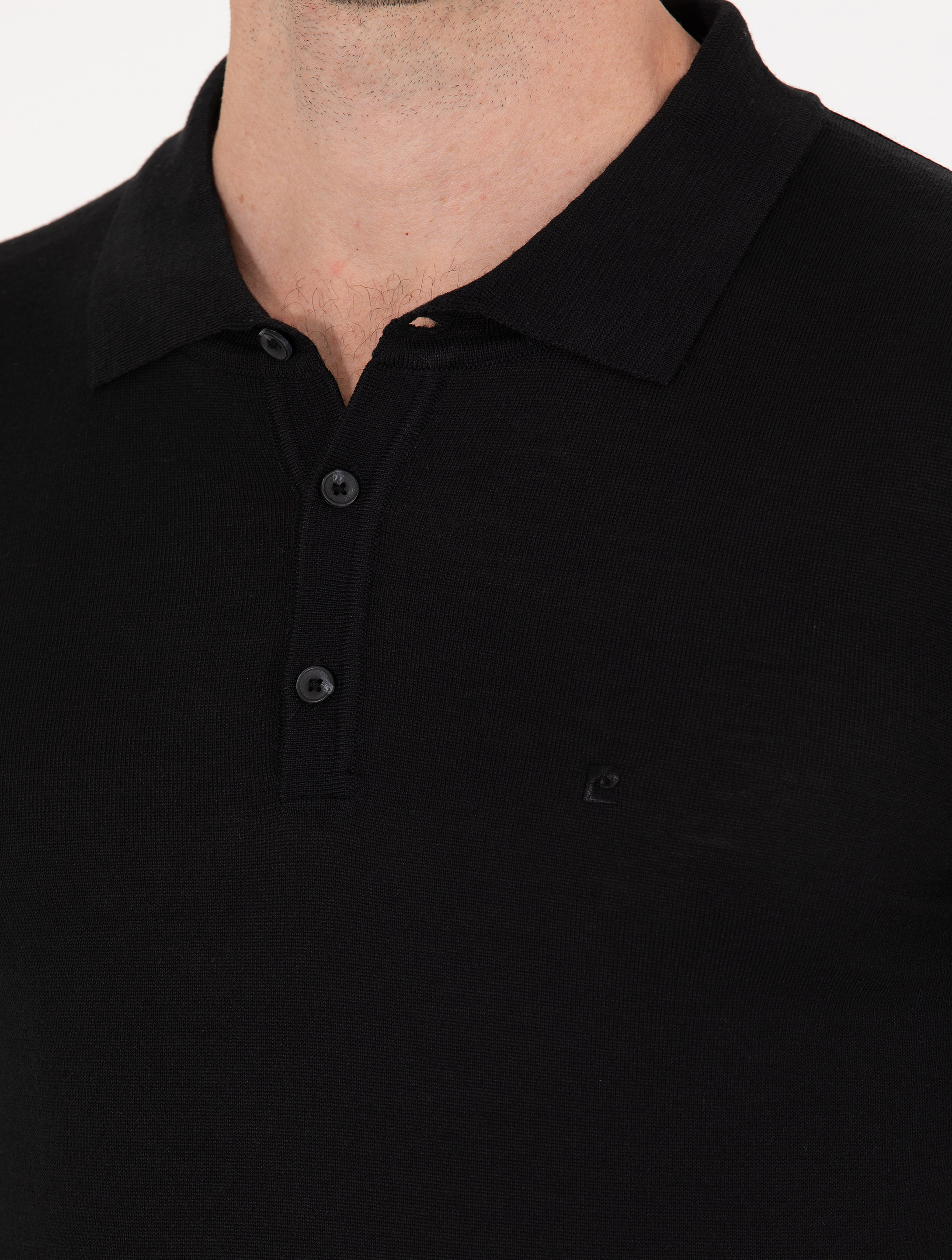 Pierre Cardin Siyah Slim Fit Polo Yaka Yün Karışımlı Basic Triko Kazak görsel 7