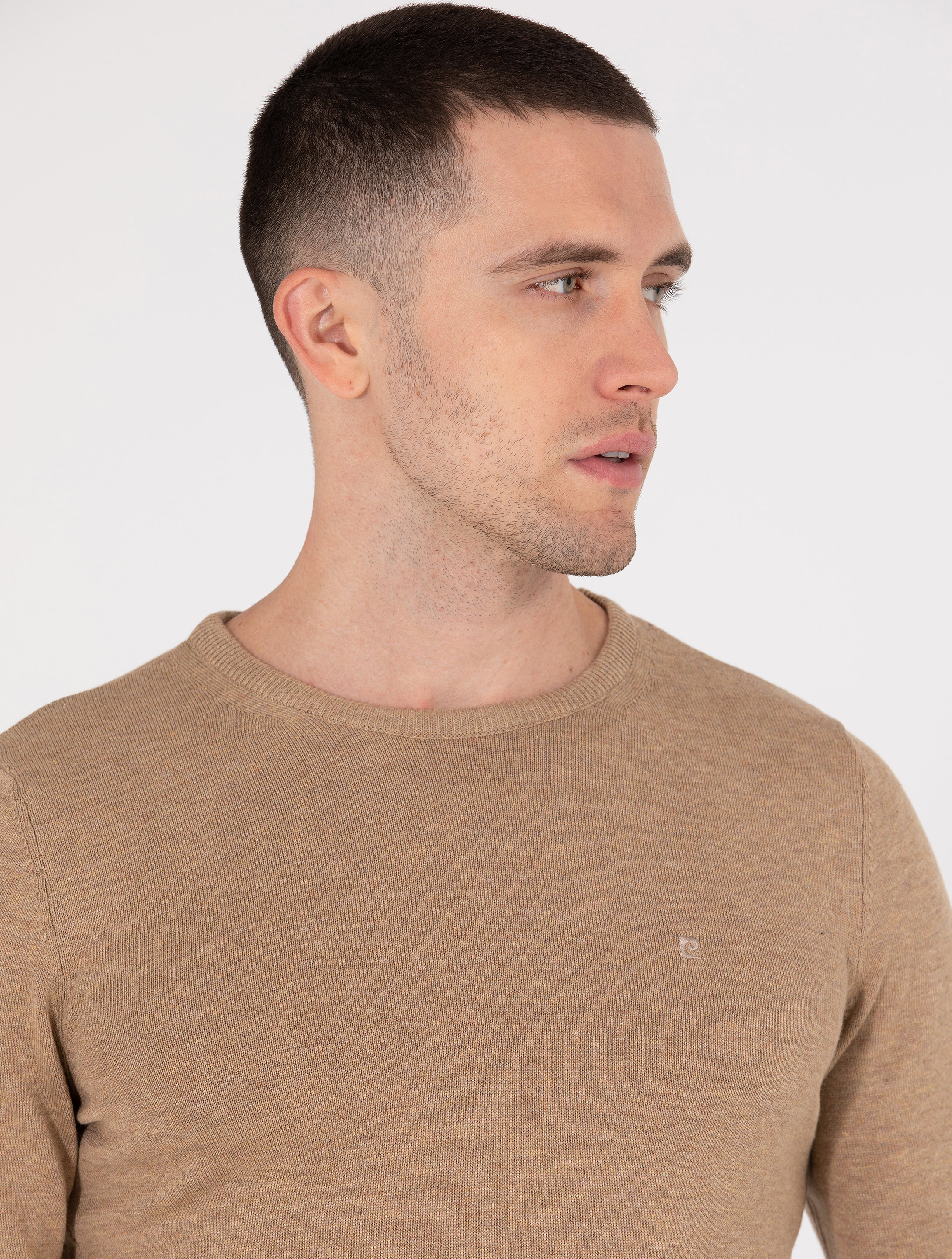 Pierre Cardin Camel Melanj Slim Fit Bisiklet Yaka Basic Triko Kazak görsel 2