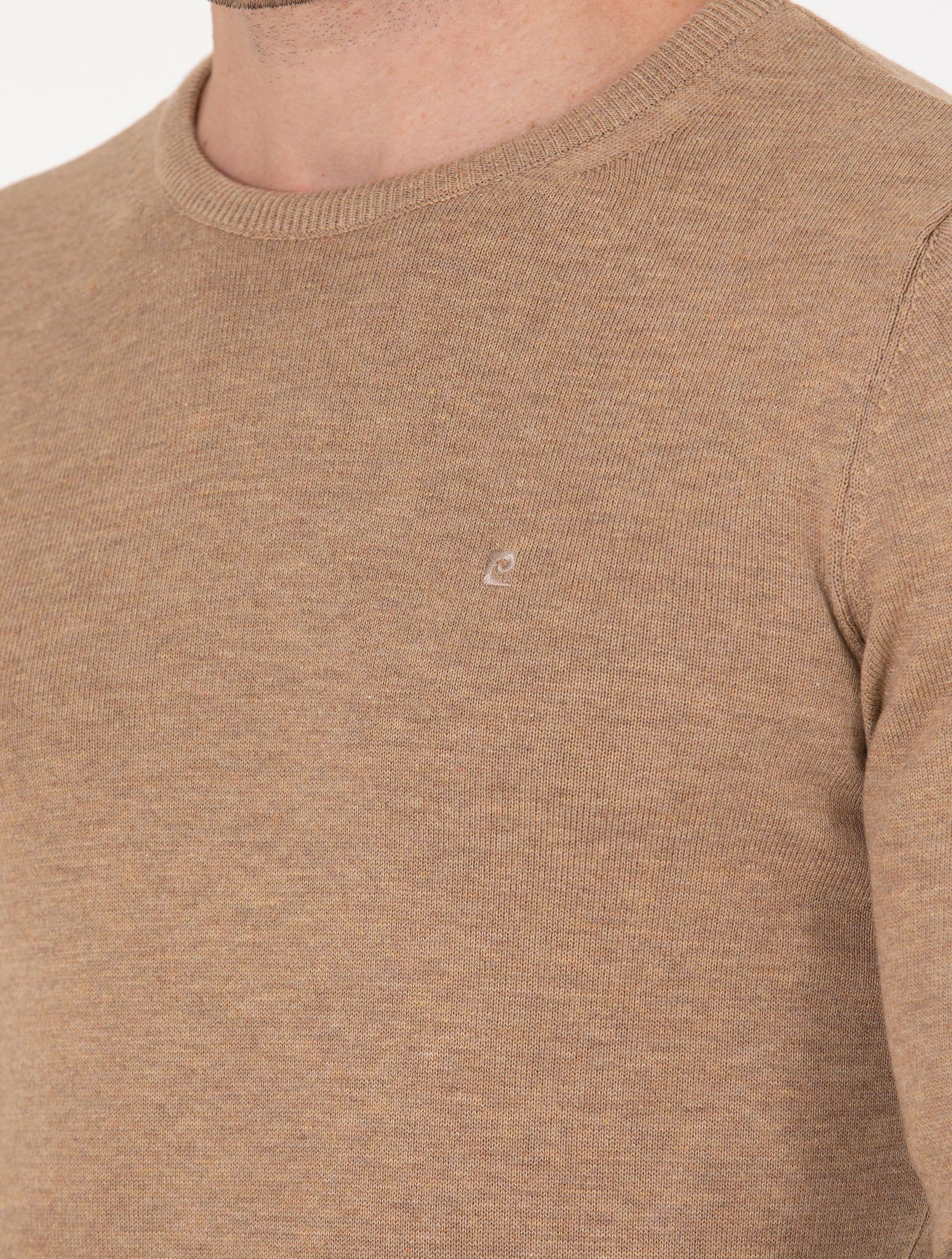 Pierre Cardin Camel Melanj Slim Fit Bisiklet Yaka Basic Triko Kazak görsel 7