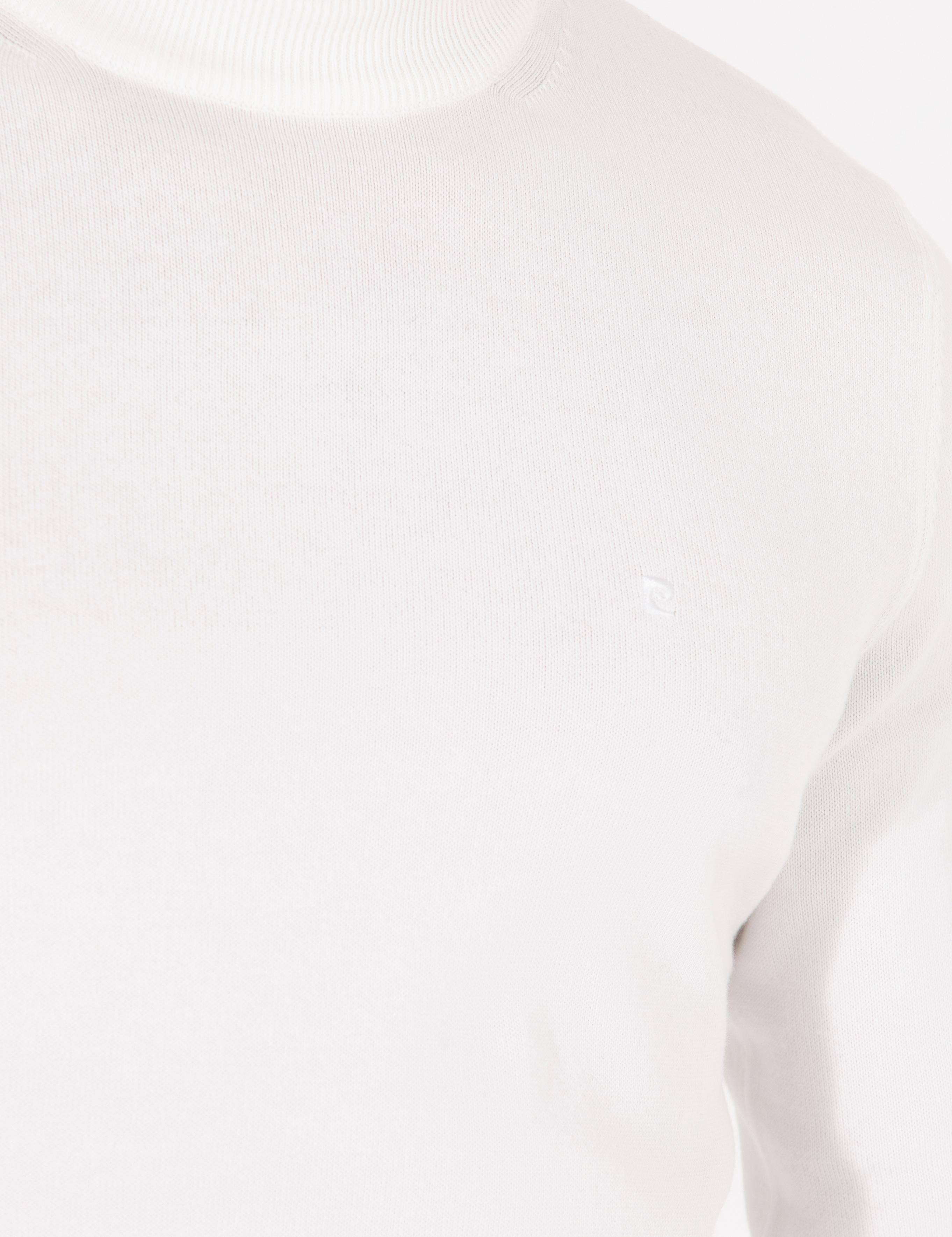 Ekru Slim Fit Çeyrek Yaka Basic Triko Kazak