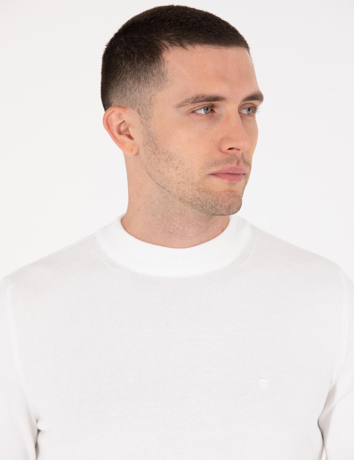 Ekru Slim Fit Çeyrek Yaka Basic Triko Kazak - 50259094021