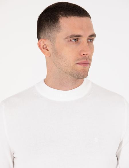 Ekru Slim Fit Çeyrek Yaka Basic Triko Kazak - 50259094021