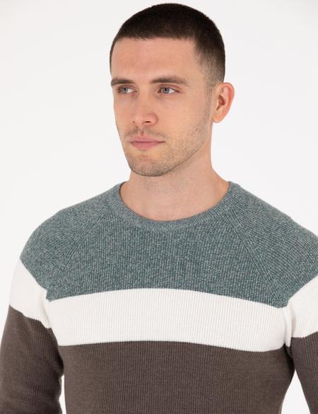 Yeşil Slim Fit Bisiklet Yaka Triko Kazak - 50259863008