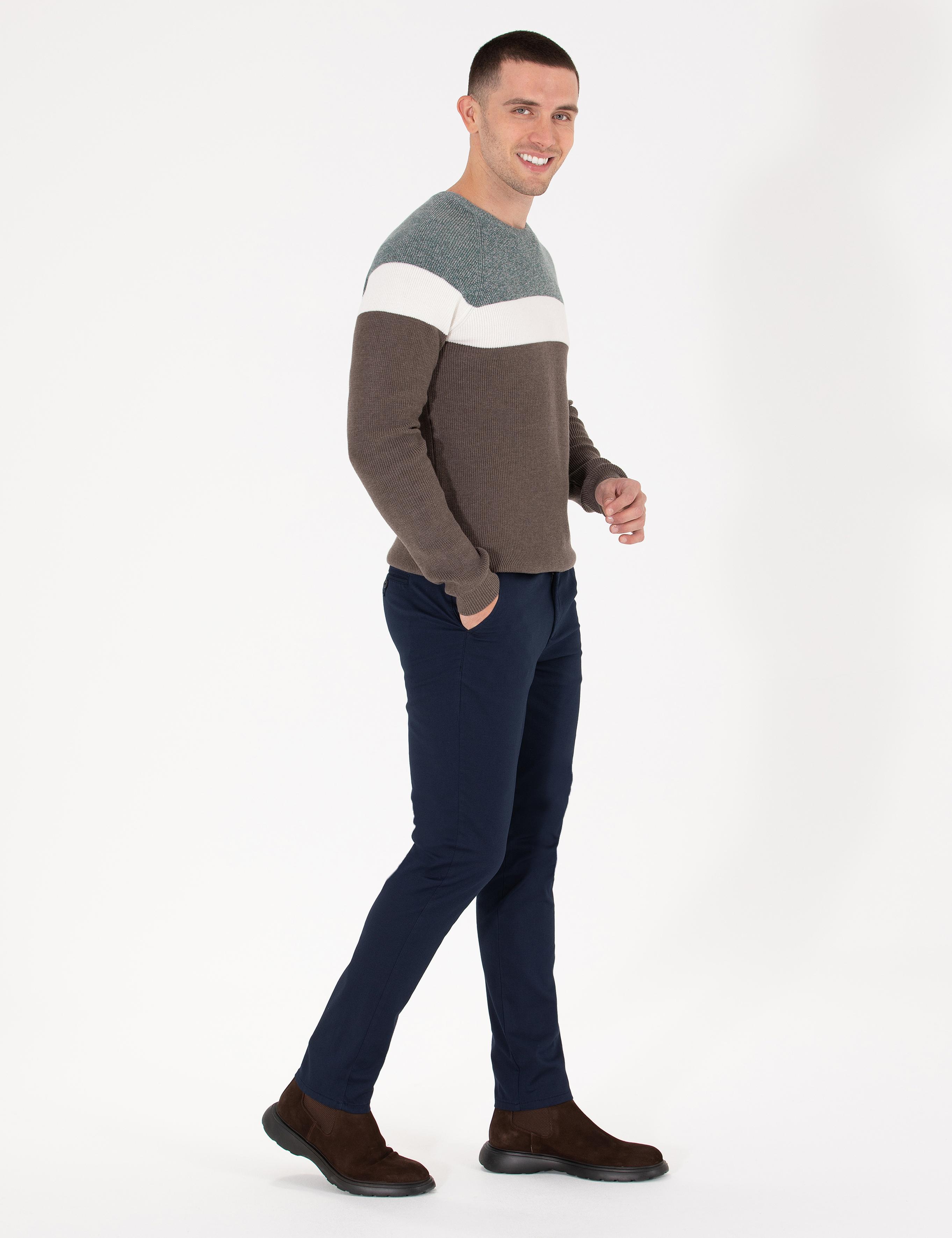 Yeşil Slim Fit Bisiklet Yaka Triko Kazak