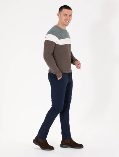 Yeşil Slim Fit Bisiklet Yaka Triko Kazak