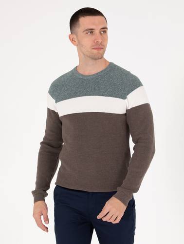 Yeşil Slim Fit Bisiklet Yaka Triko Kazak