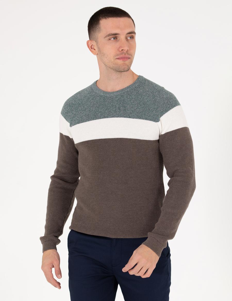 Yeşil Slim Fit Bisiklet Yaka Triko Kazak