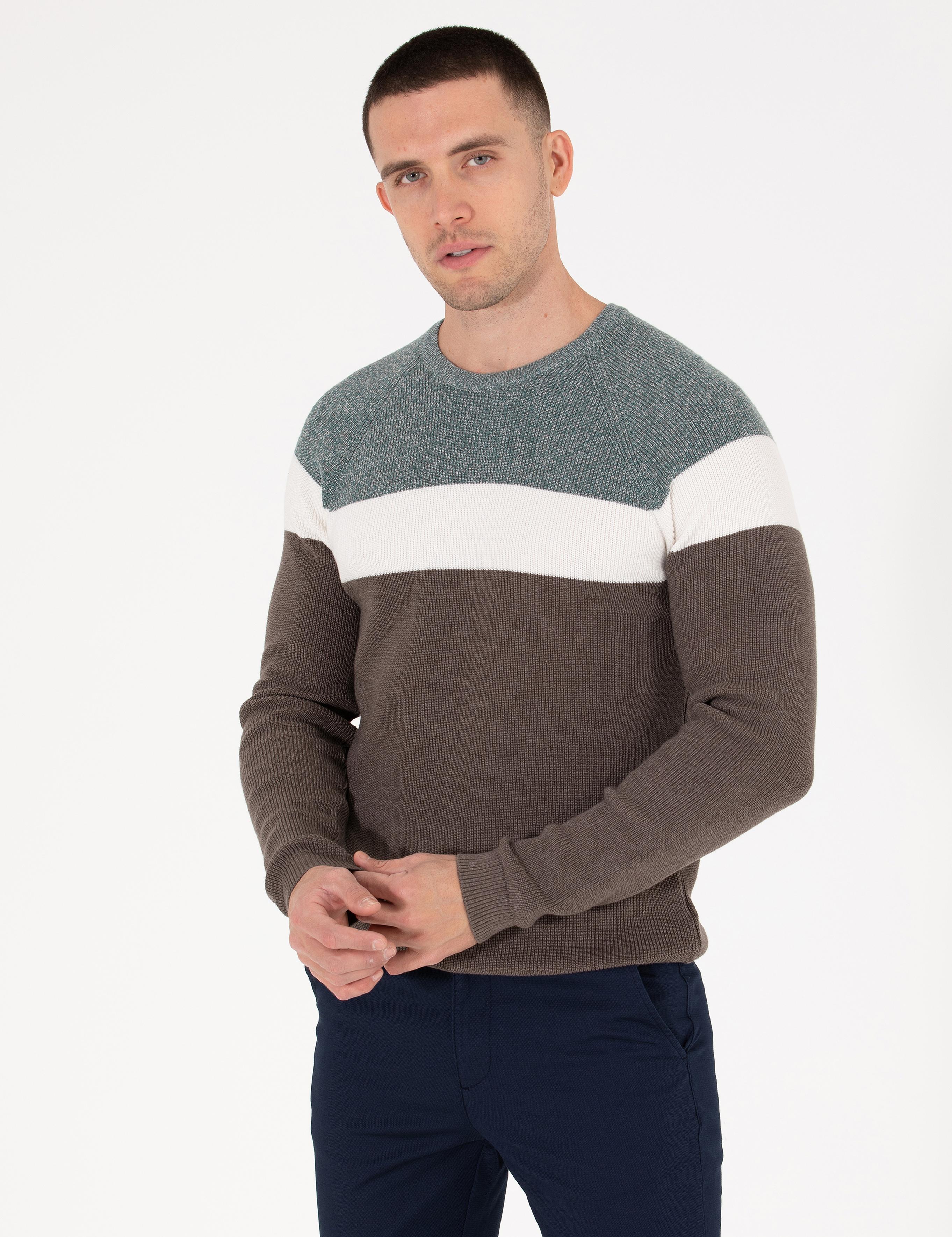 Yeşil Slim Fit Bisiklet Yaka Triko Kazak