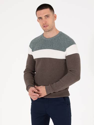 Yeşil Slim Fit Bisiklet Yaka Triko Kazak