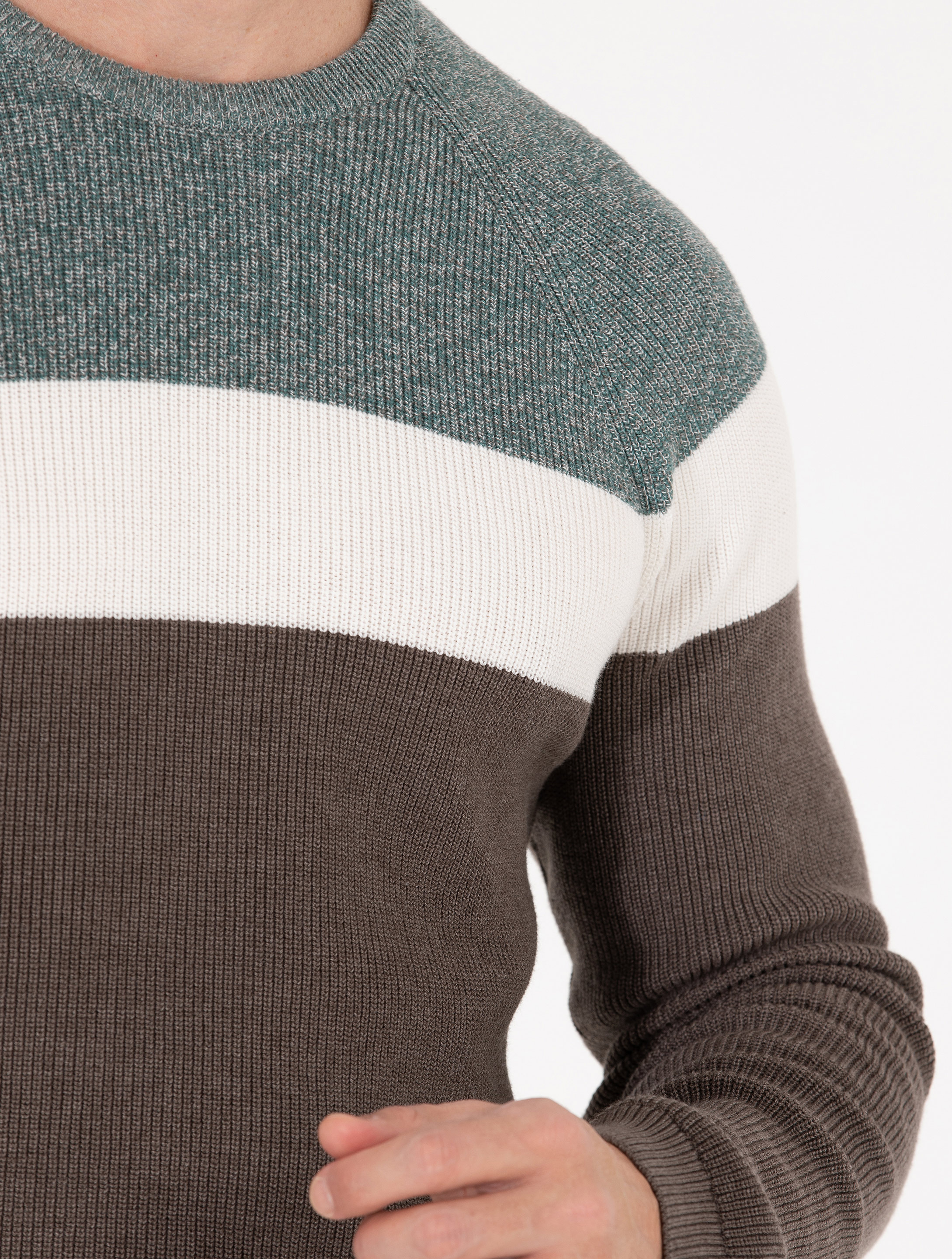 Pierre Cardin Yeşil Slim Fit Bisiklet Yaka Triko Kazak görsel 7