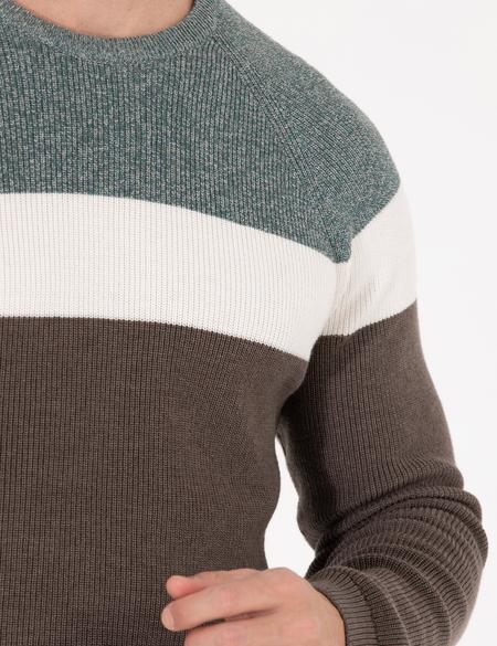 Yeşil Slim Fit Bisiklet Yaka Triko Kazak - 50259863008