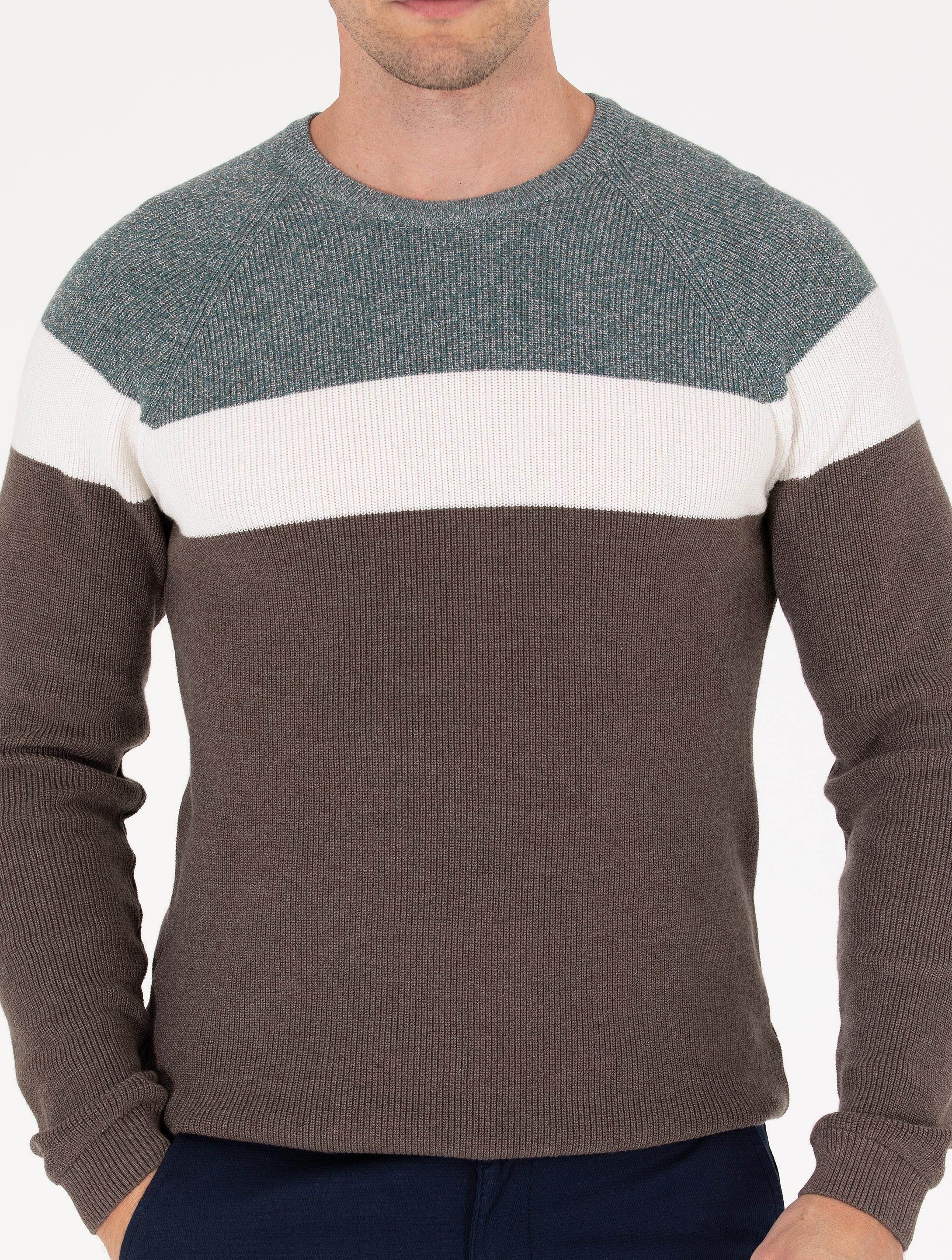 Pierre Cardin Yeşil Slim Fit Bisiklet Yaka Triko Kazak görsel 6