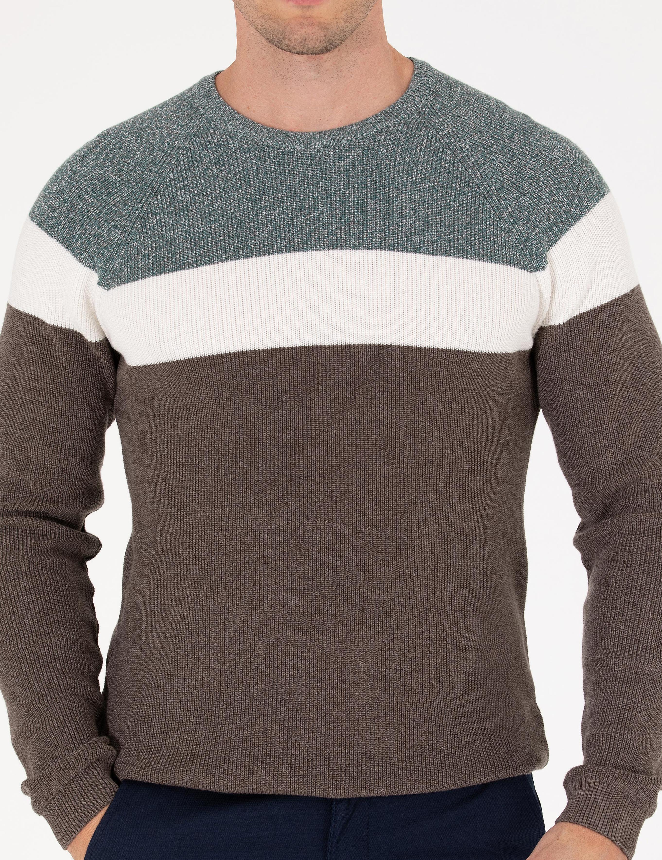 Yeşil Slim Fit Bisiklet Yaka Triko Kazak