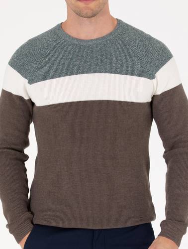 Yeşil Slim Fit Bisiklet Yaka Triko Kazak