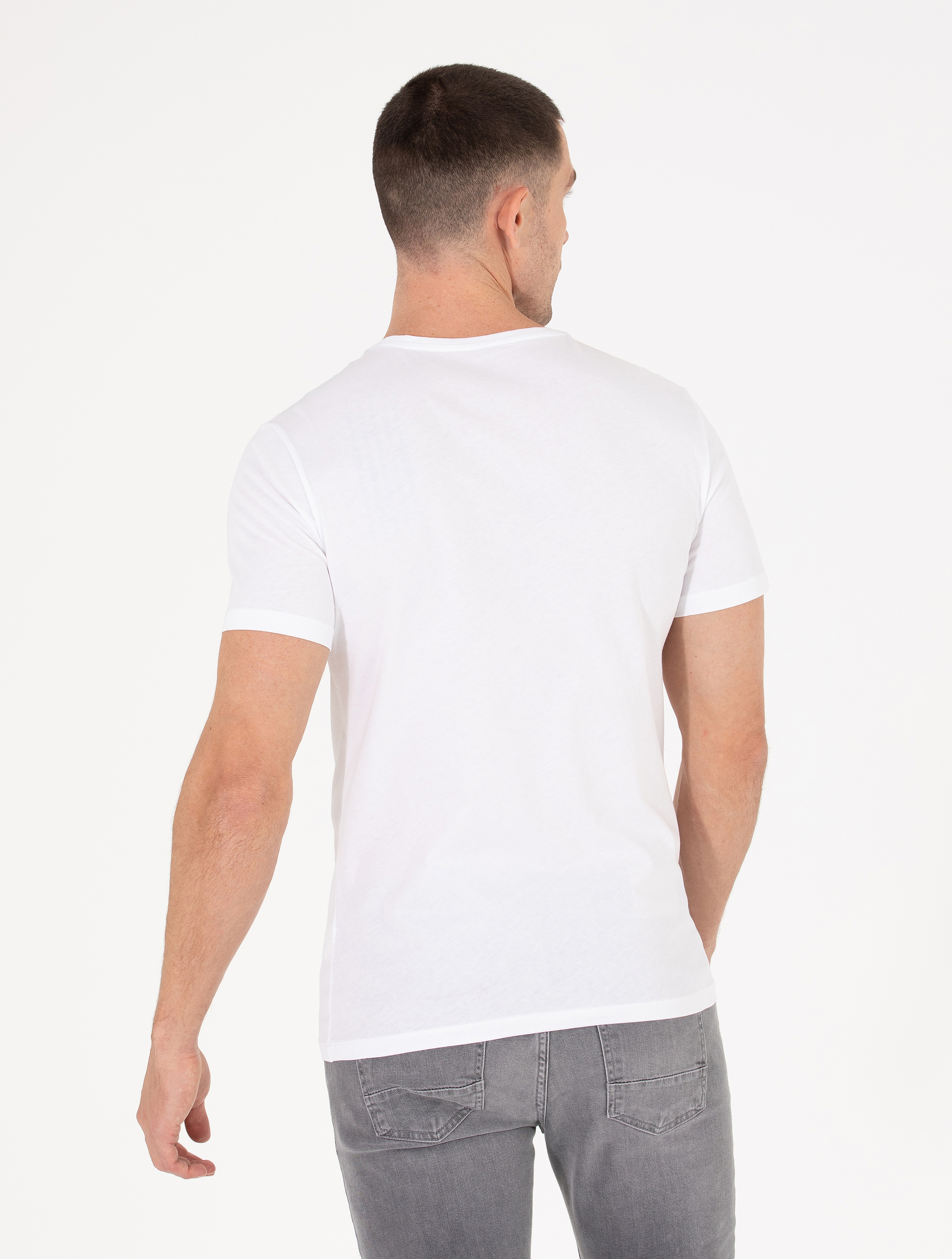 Beyaz Slim Fit Pierre Cardin Baskılı Bisiklet Yaka Tişört - Image 5