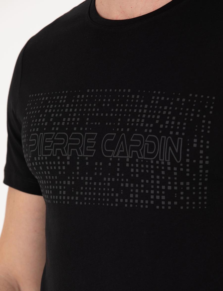 Siyah Slim Fit Baskılı Bisiklet Yaka Tişört