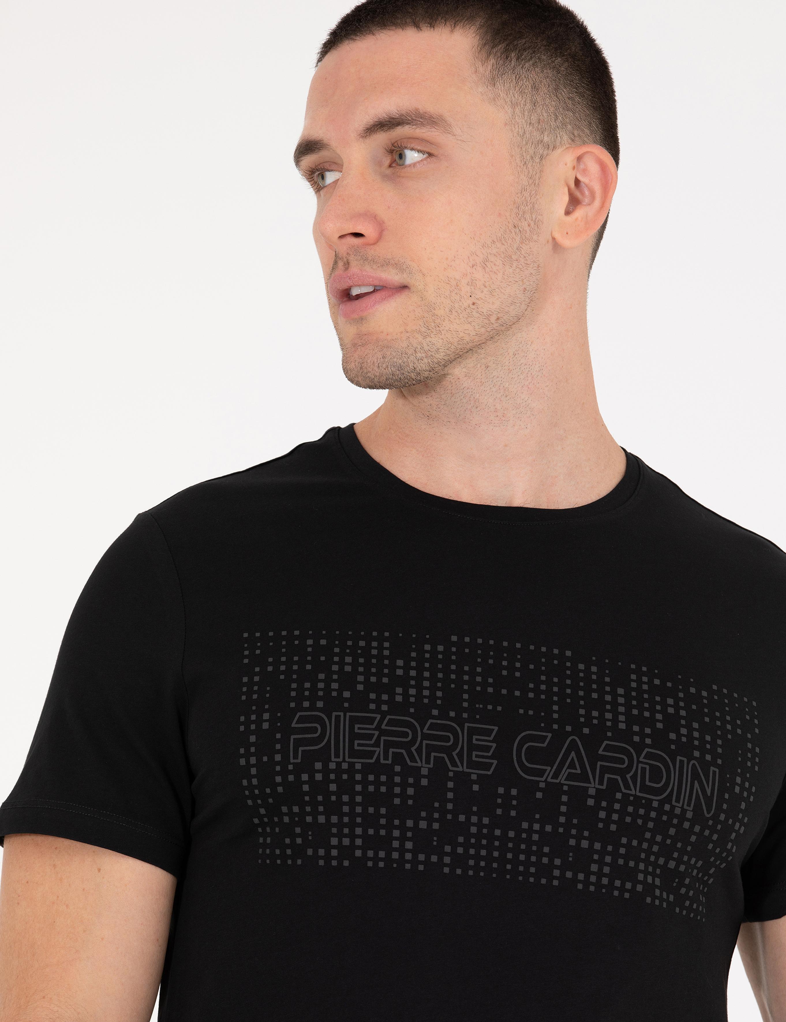 Siyah Slim Fit Baskılı Bisiklet Yaka Tişört