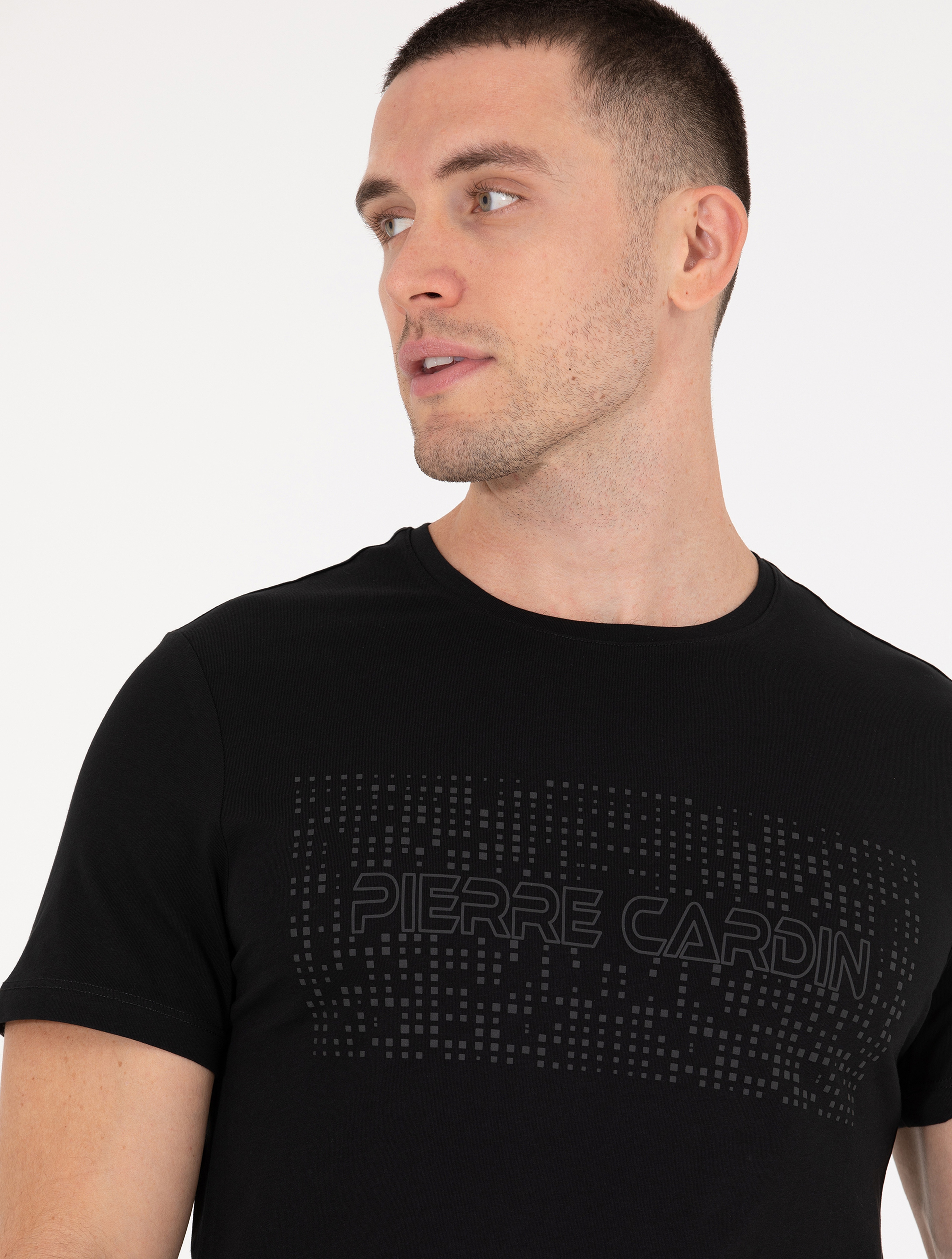 Siyah Slim Fit Baskılı Bisiklet Yaka Tişört - Image 2
