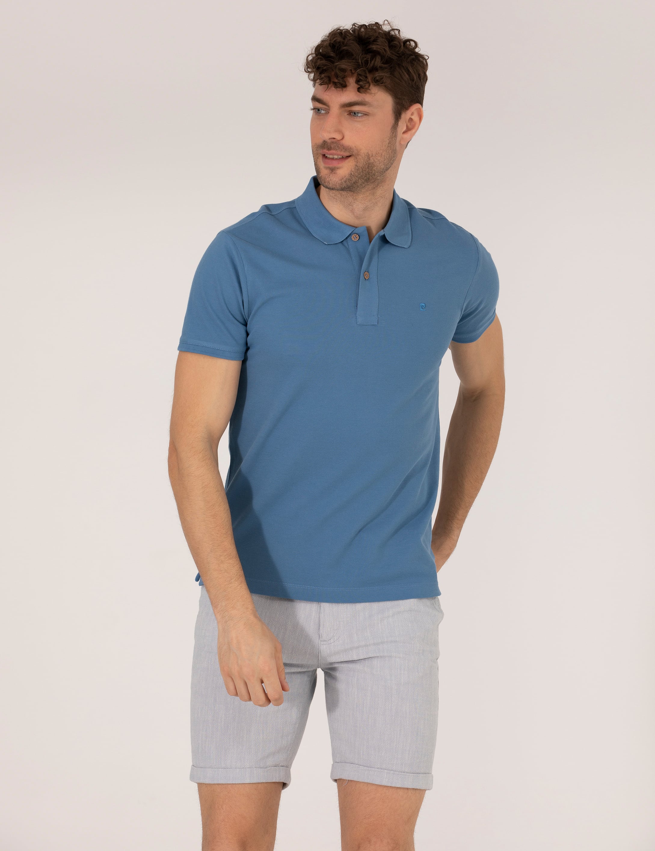 Koyu Mavi Regular Fit %100 Pamuk Düğmeli Polo Yaka Basic Tişört