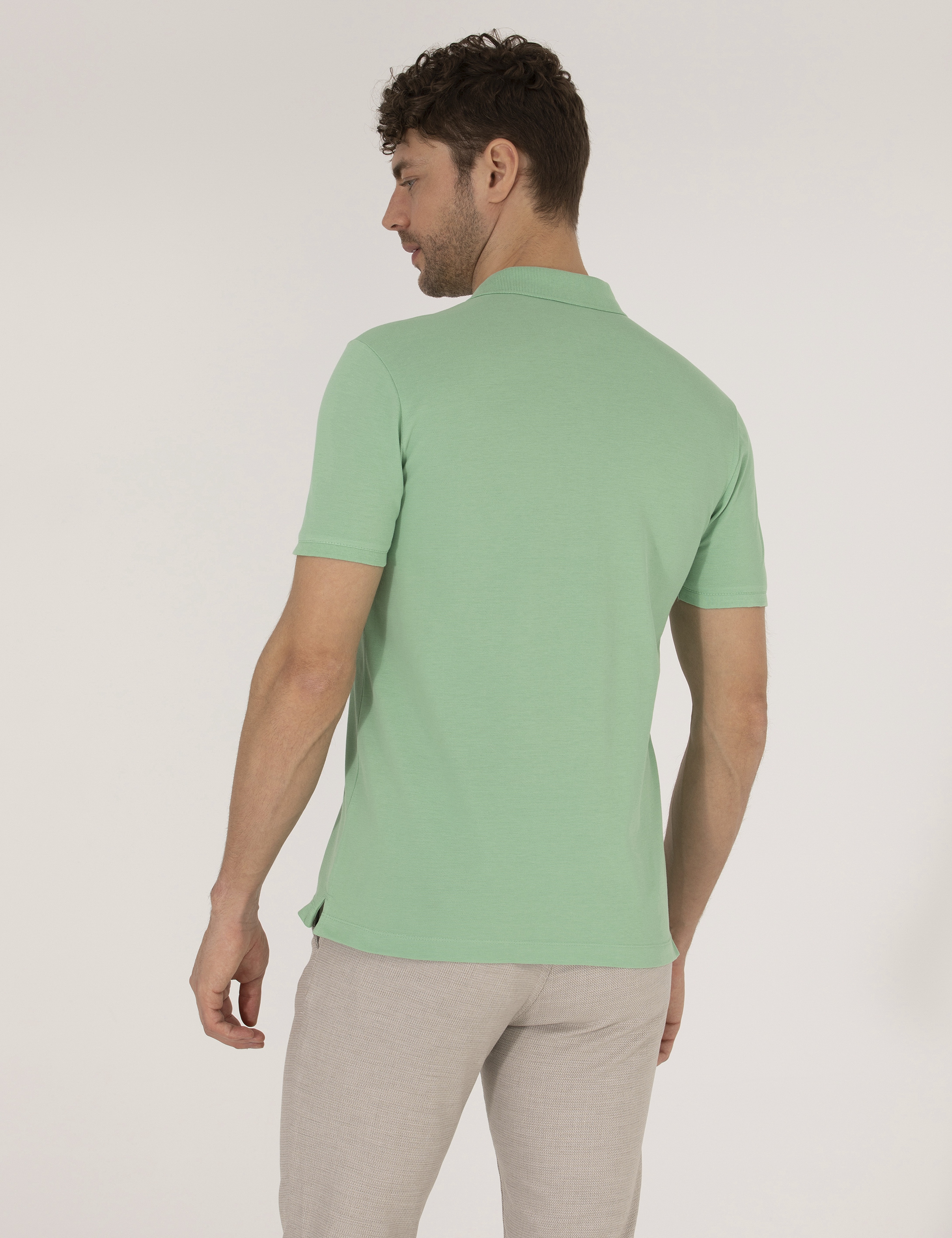Açık Yeşil Slim Fit Polo Yaka Basic Tişört