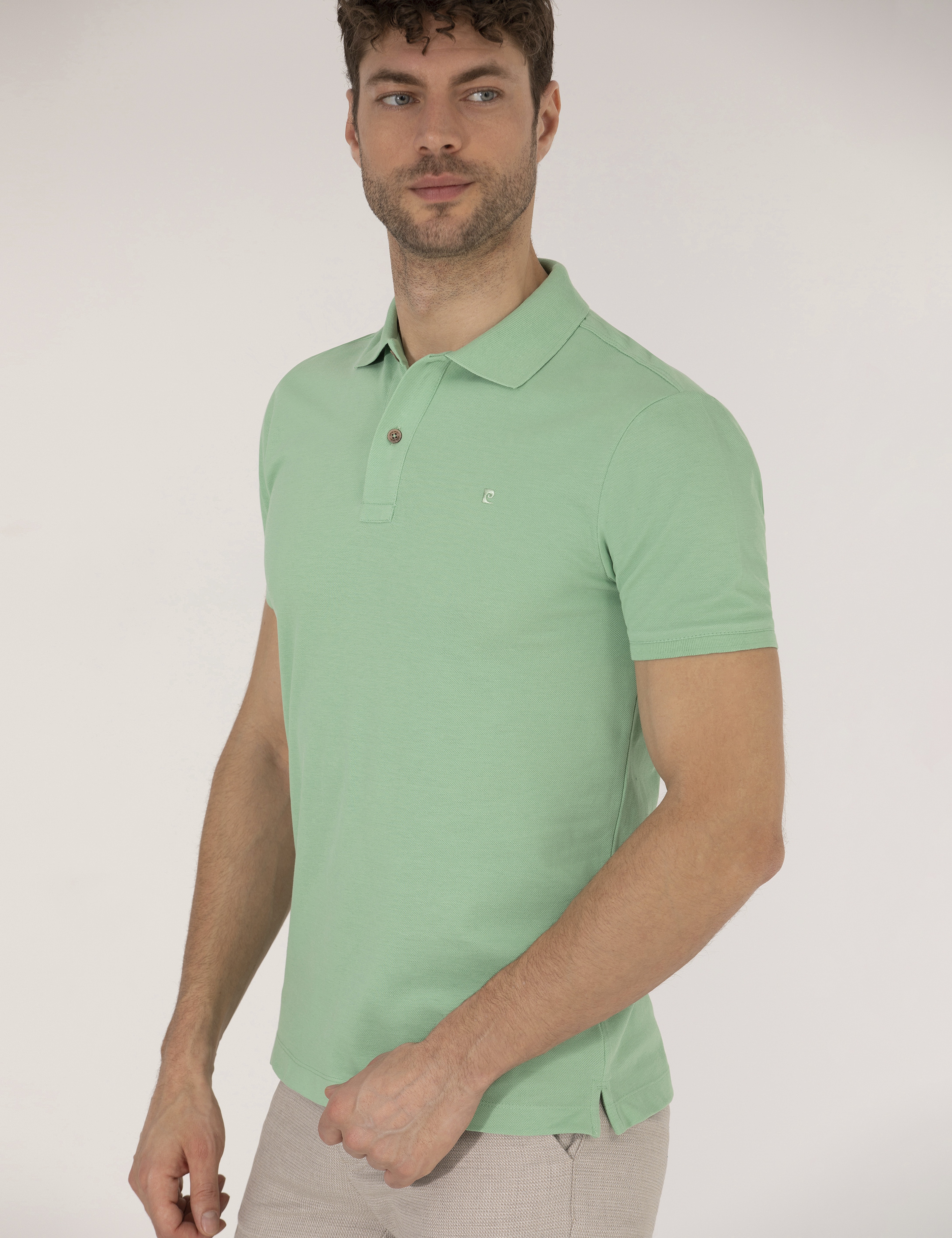 Açık Yeşil Slim Fit Polo Yaka Basic Tişört - Image 2