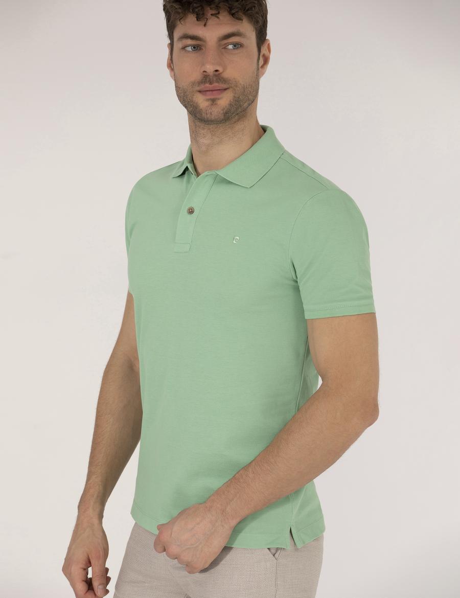 Açık Yeşil Slim Fit Polo Yaka Basic Tişört