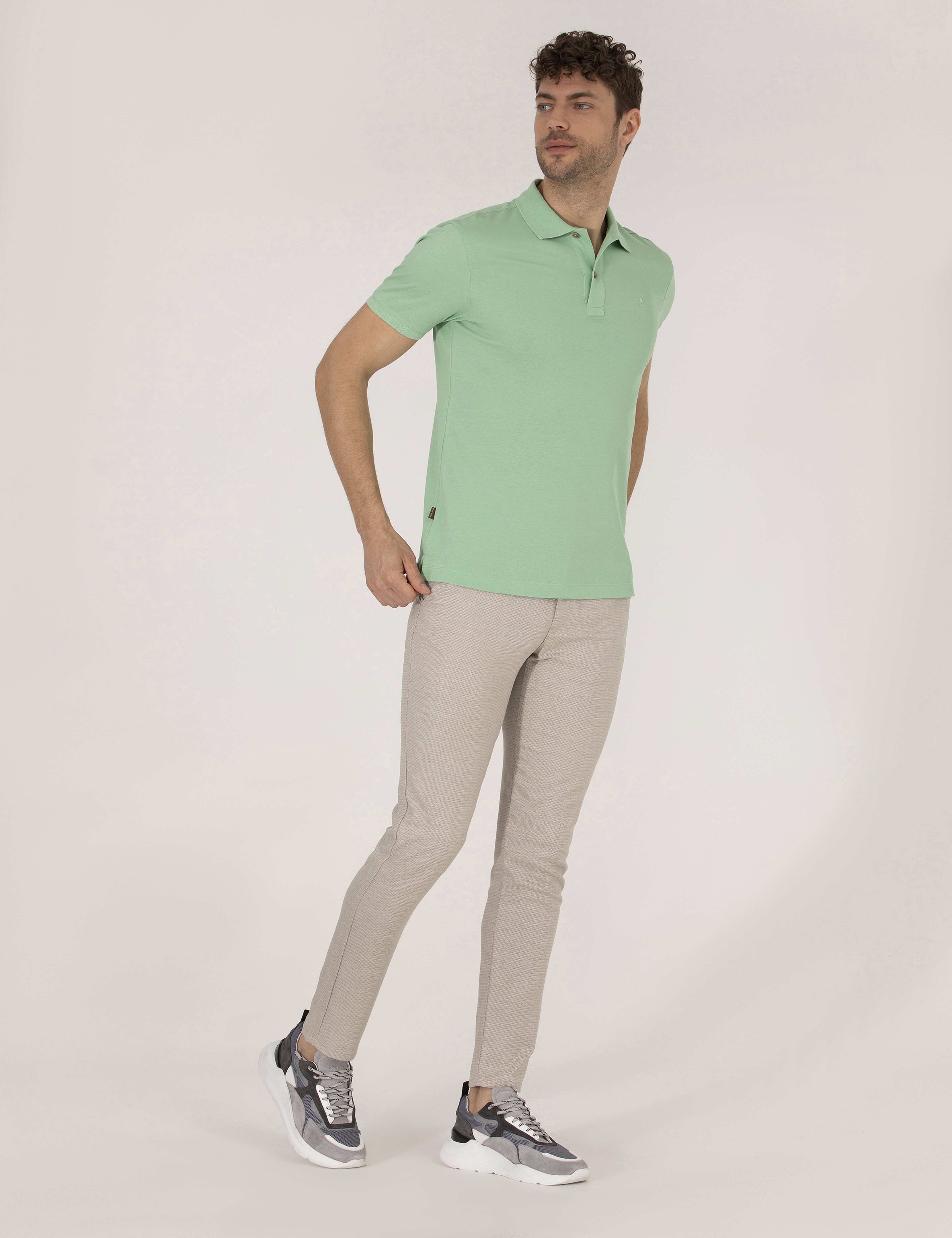 Açık Yeşil Slim Fit Polo Yaka Basic Tişört - Image 4