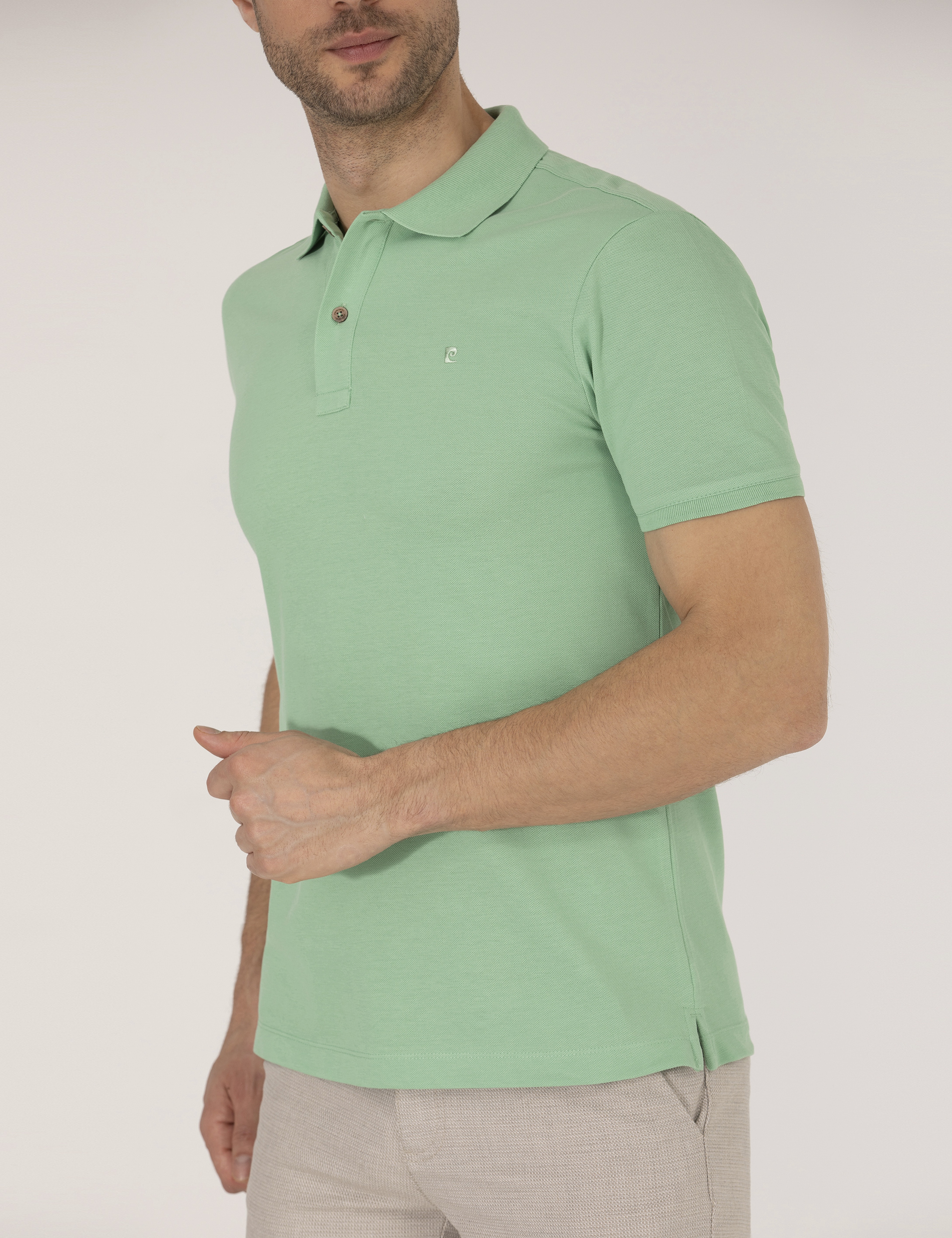 Açık Yeşil Slim Fit Polo Yaka Basic Tişört - Image 6