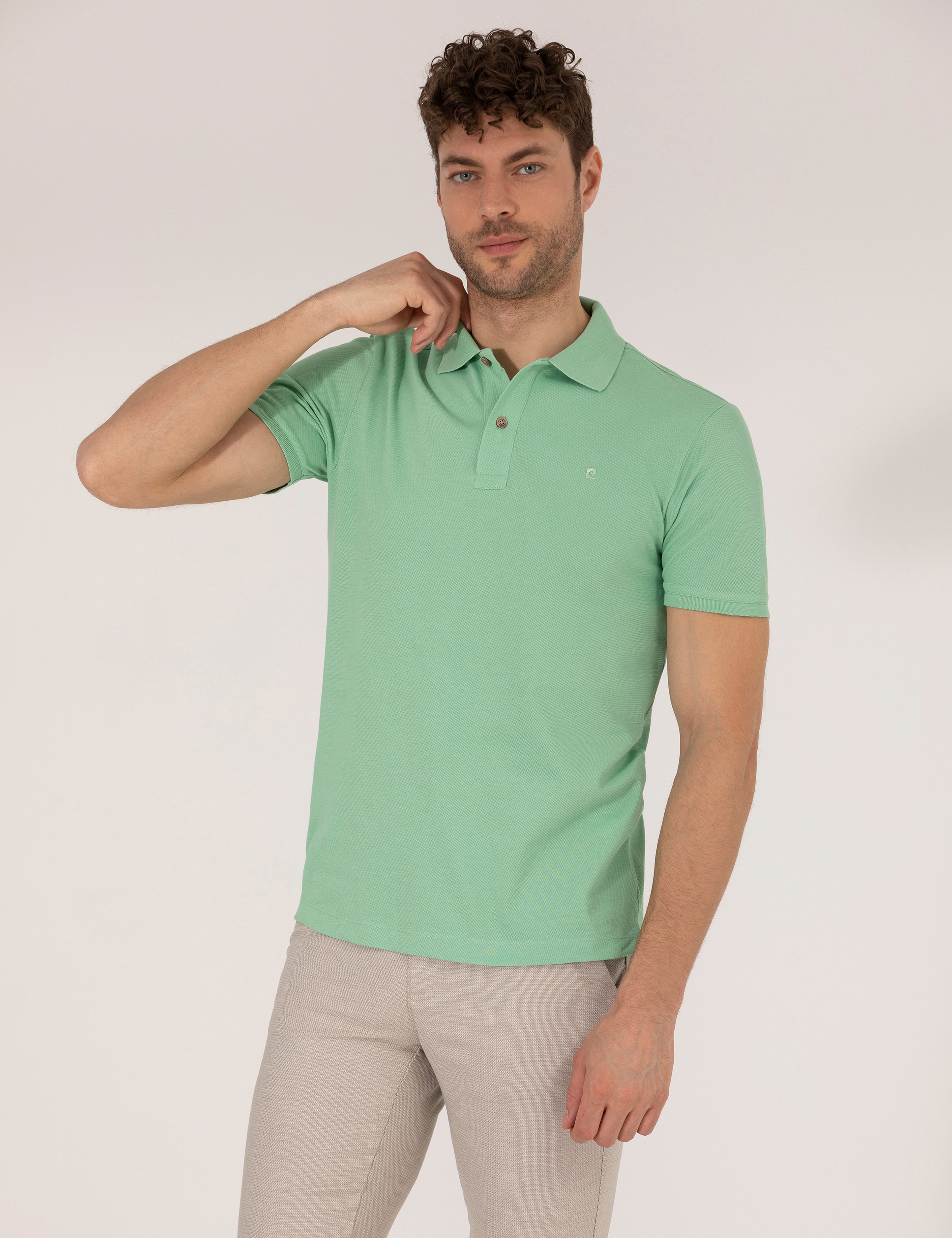 Açık Yeşil Slim Fit Polo Yaka Basic Tişört - Image 1
