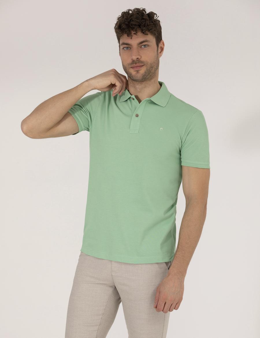 Açık Yeşil Slim Fit Polo Yaka Basic Tişört