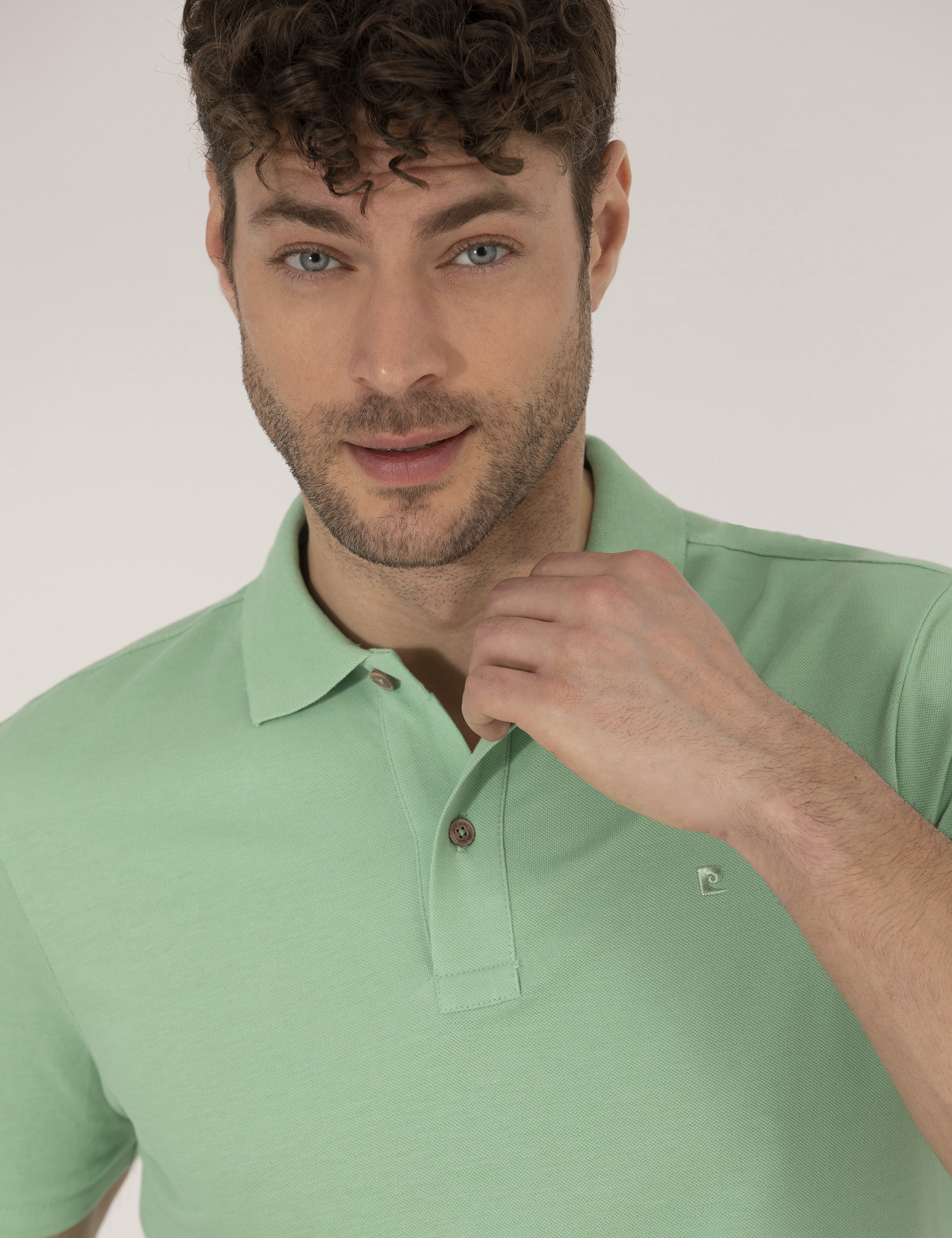 Açık Yeşil Slim Fit Polo Yaka Basic Tişört - Image 3