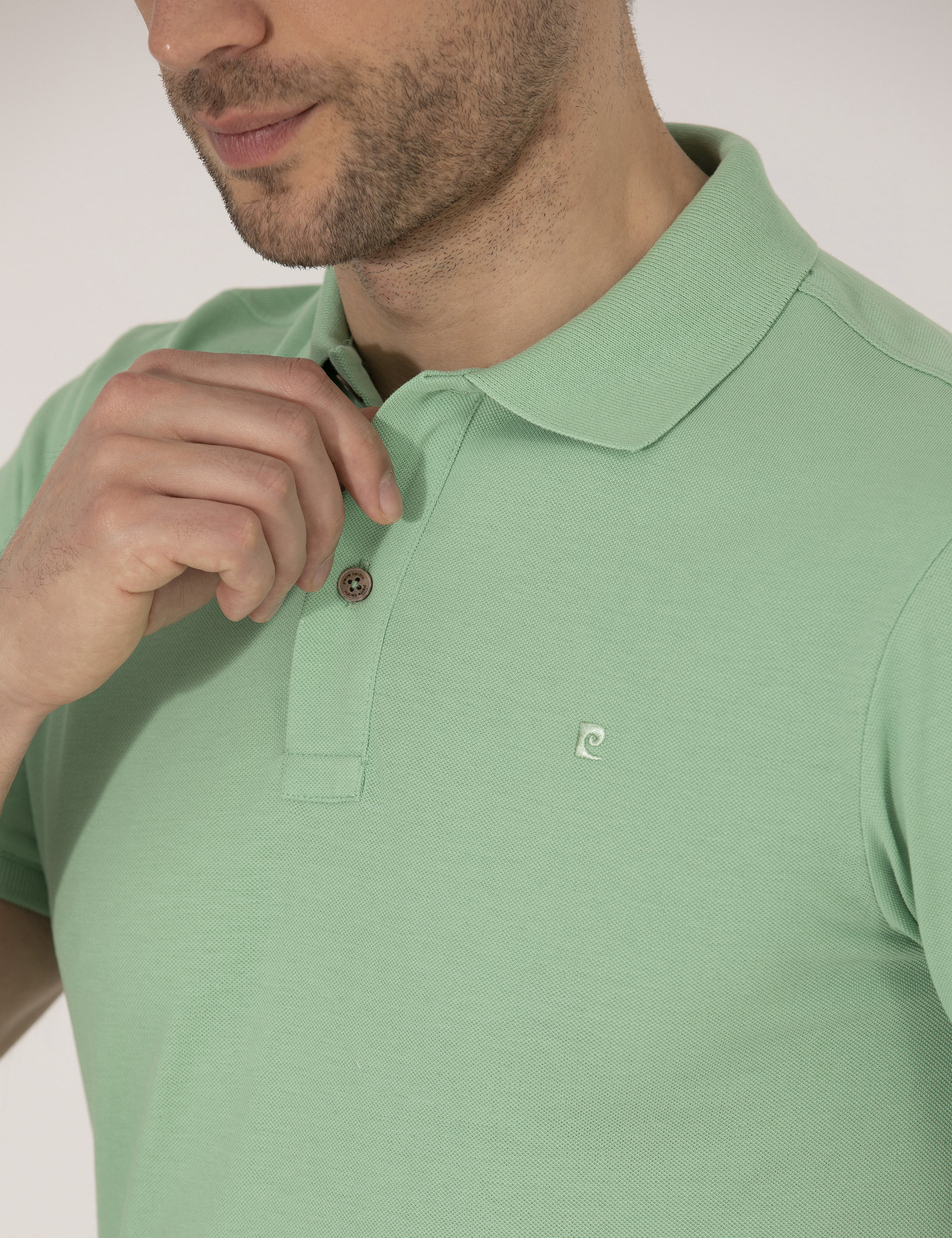 Açık Yeşil Slim Fit Polo Yaka Basic Tişört - Image 7