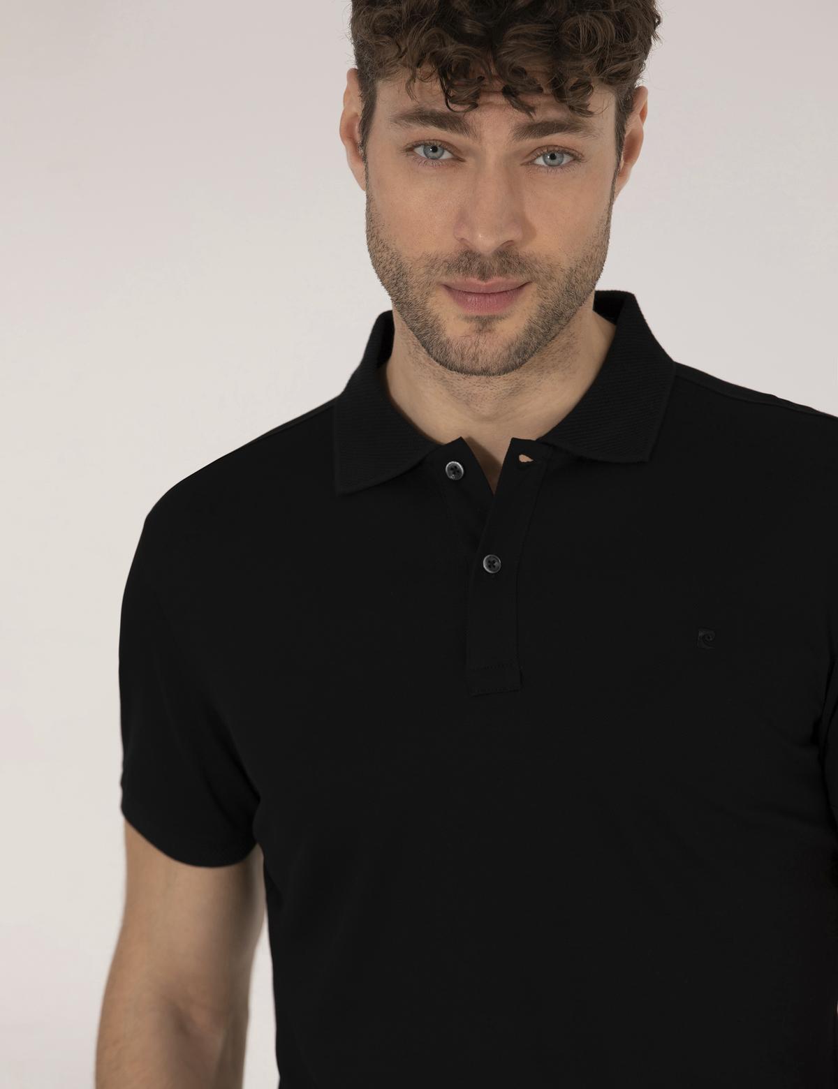 Siyah Regular Fit Polo Yaka Merserize Tişört - 50262665039