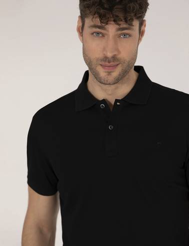 Siyah Regular Fit Polo Yaka Merserize Tişört