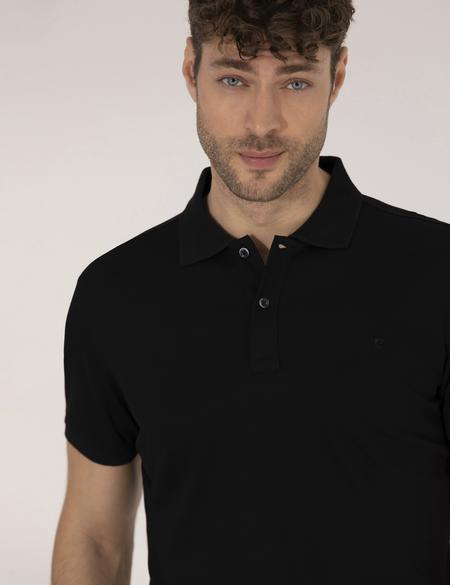 Siyah Regular Fit Polo Yaka Merserize Tişört - 50262665039