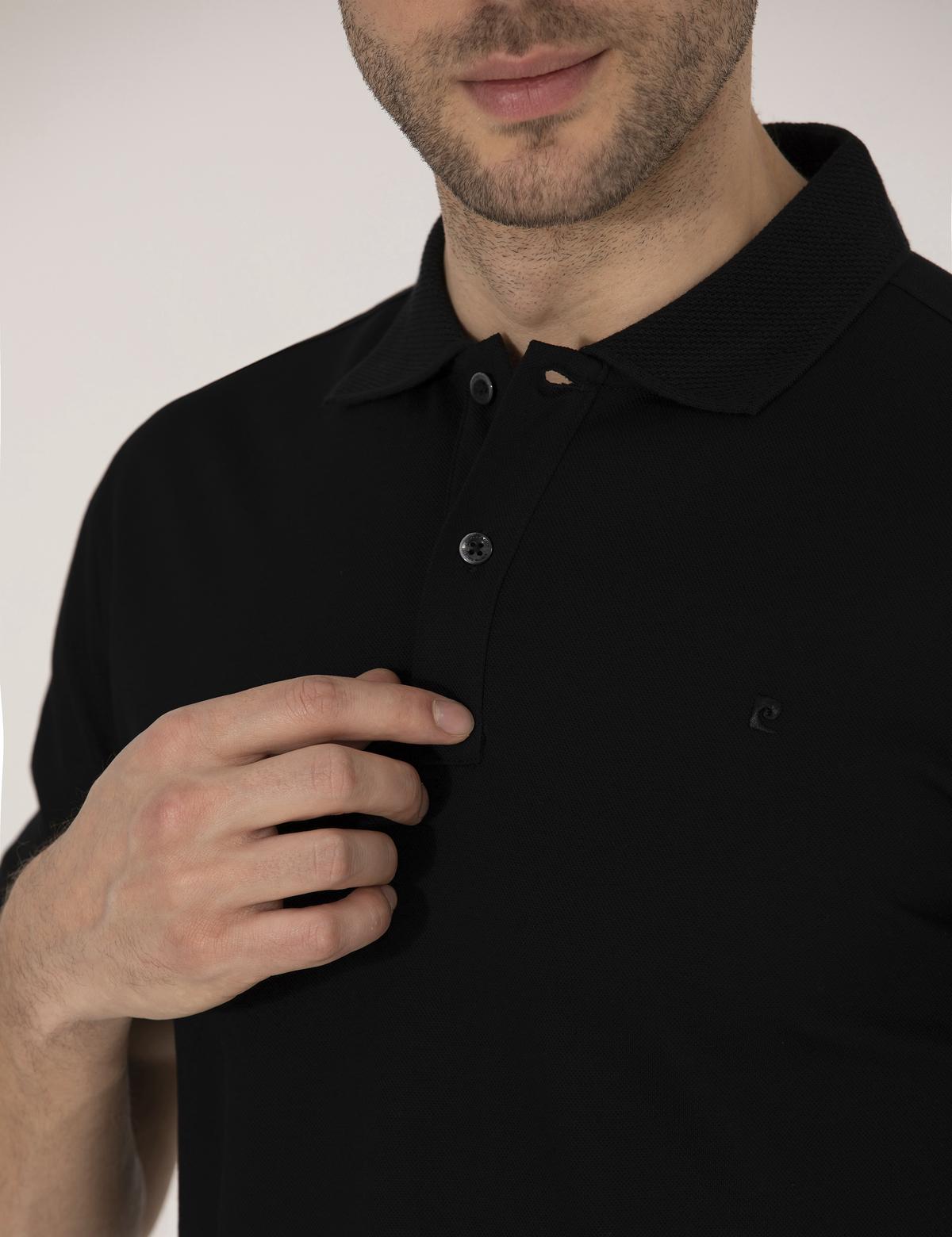 Siyah Regular Fit Polo Yaka Merserize Tişört - 50262665039