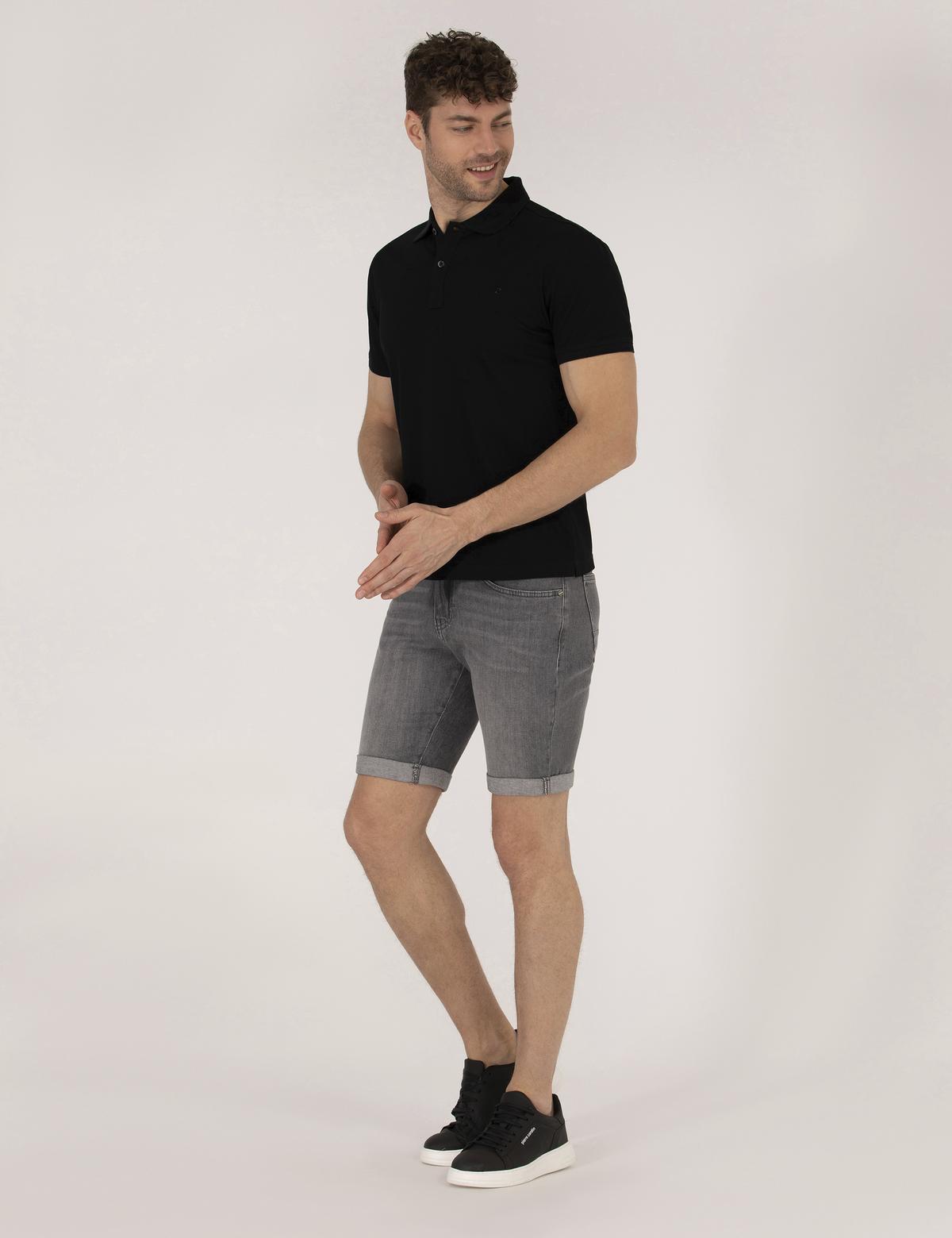 Siyah Regular Fit Polo Yaka Merserize Tişört - 50262665039