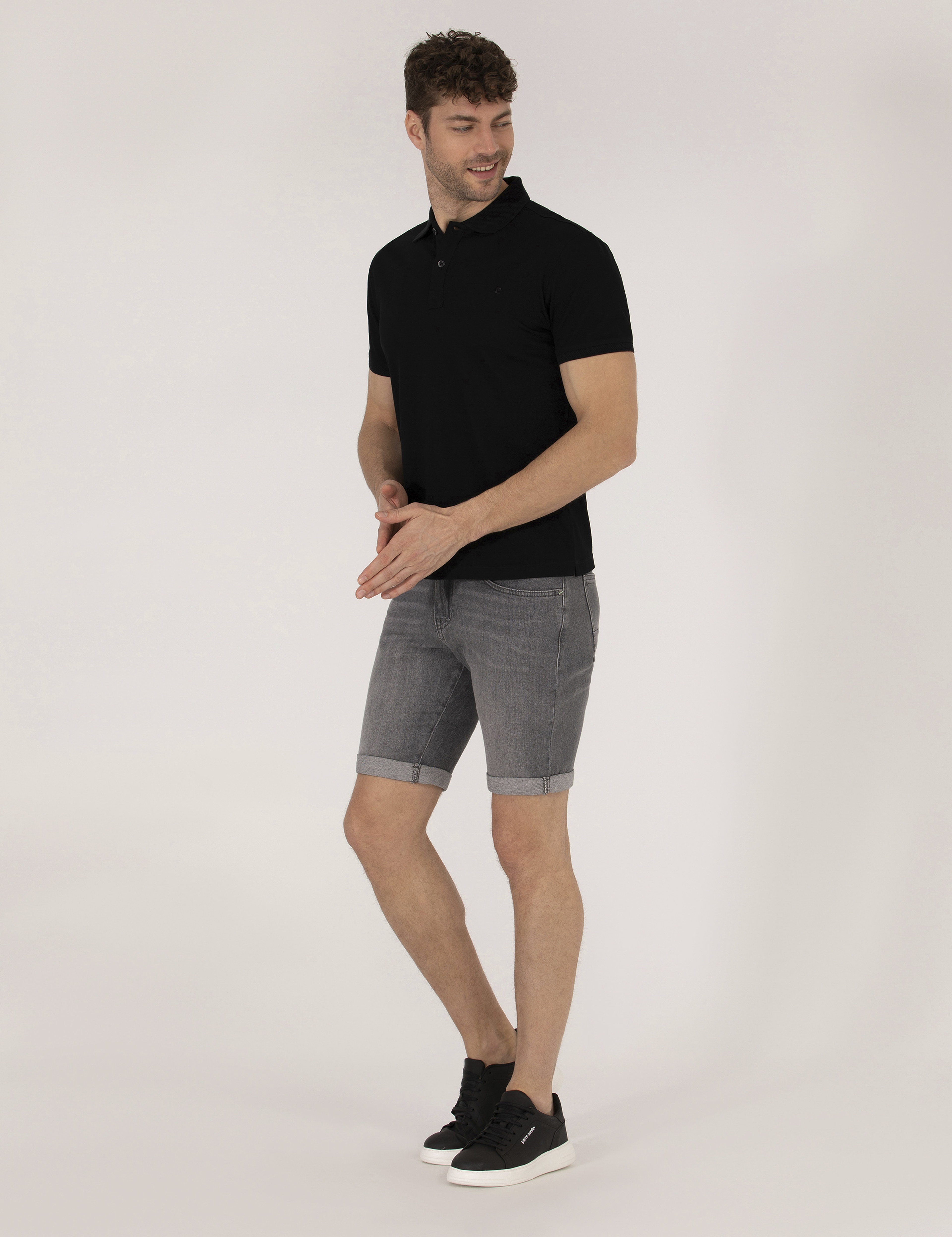 Siyah Regular Fit Polo Yaka Merserize Tişört - Image 3
