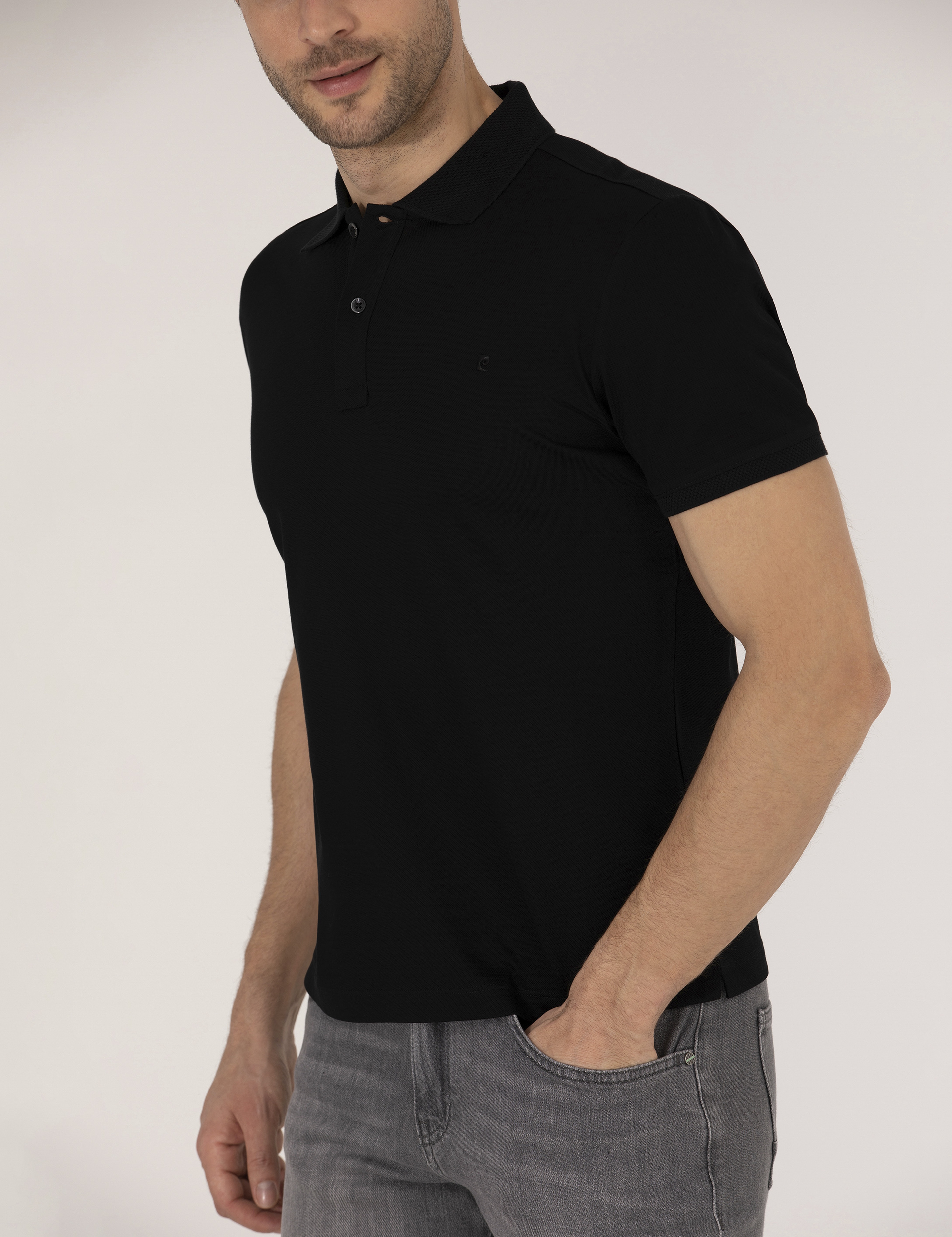 Siyah Regular Fit Polo Yaka Merserize Tişört - Image 6