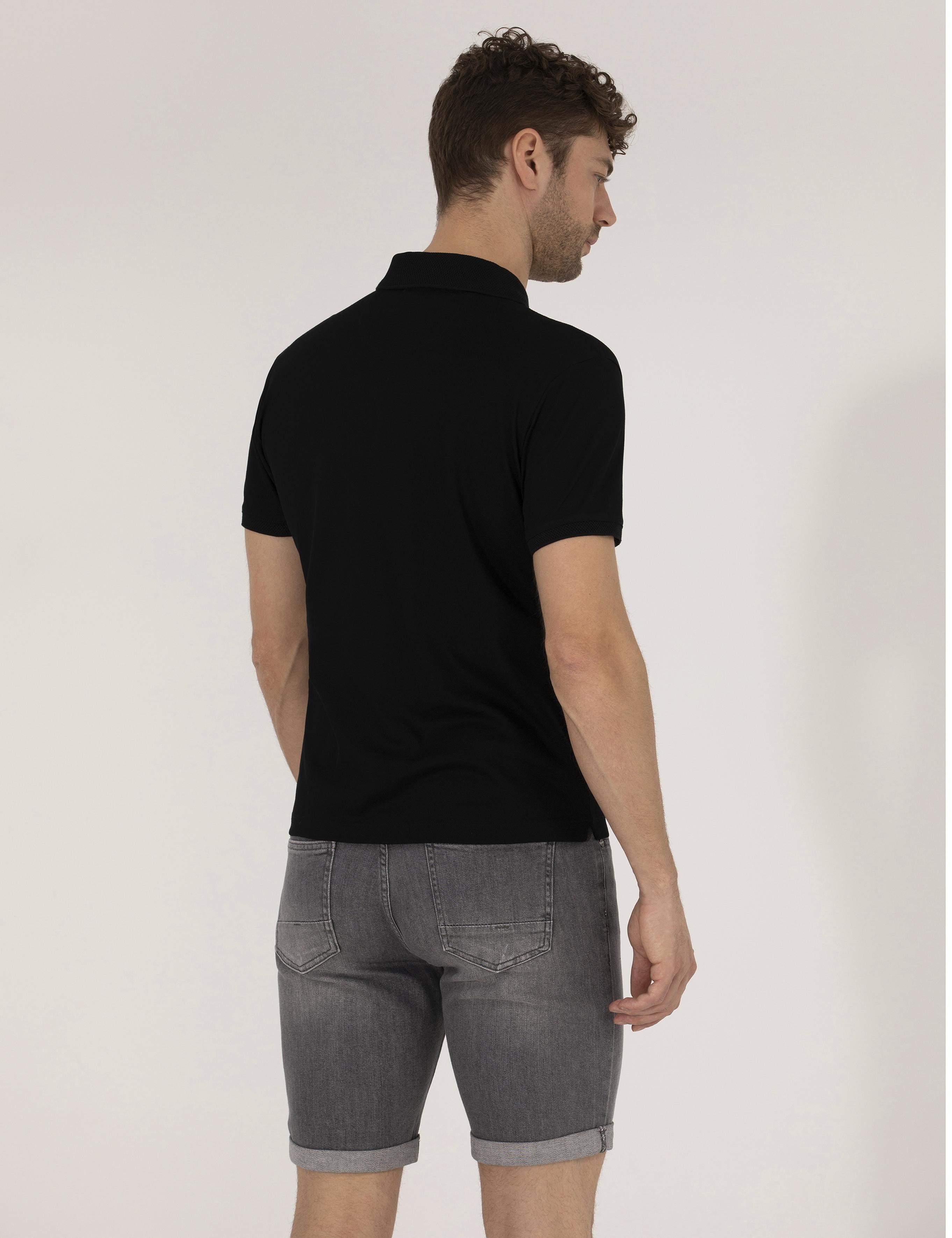 Siyah Regular Fit Polo Yaka Merserize Tişört