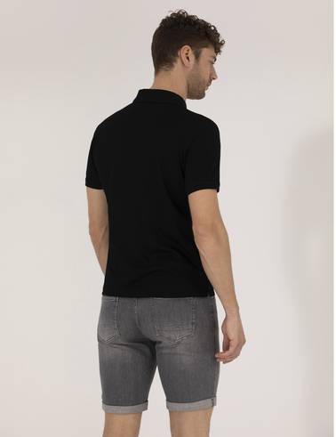 Siyah Regular Fit Polo Yaka Merserize Tişört