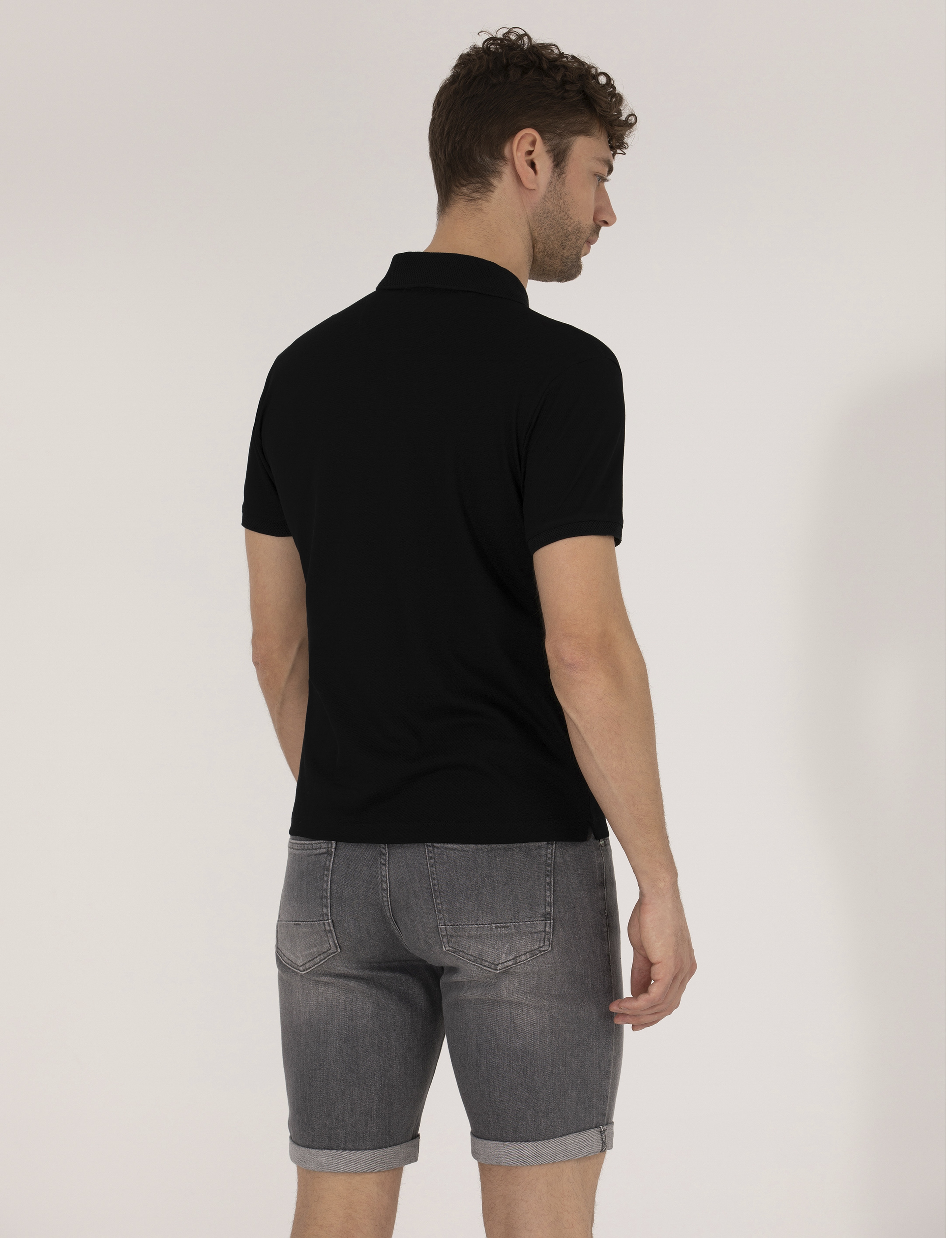 Siyah Regular Fit Polo Yaka Merserize Tişört