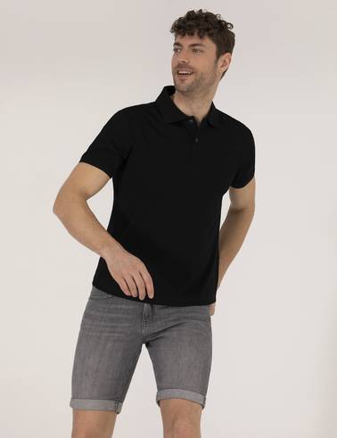 Siyah Regular Fit Polo Yaka Merserize Tişört